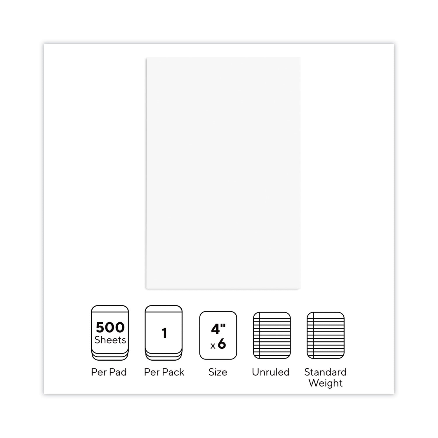 Universal® Loose White Memo Sheets, 4 x 6, Unruled, Plain White, 500/Pack