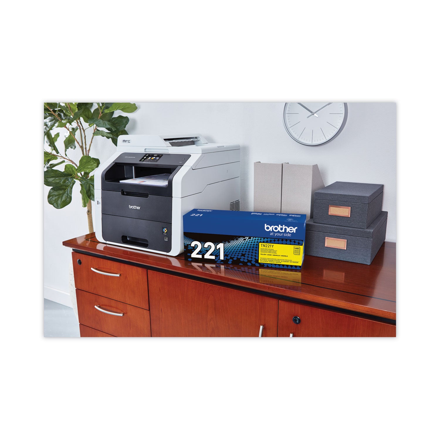 Brother TN221Y Toner, 1,400 Page-Yield, Yellow