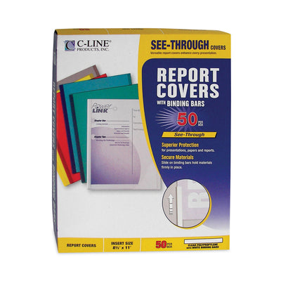 Vinyl Report Covers with Binding Bars, 0.13" Capacity, 8.5 x 11, Clear/Clear, 50/Box - Flipcost