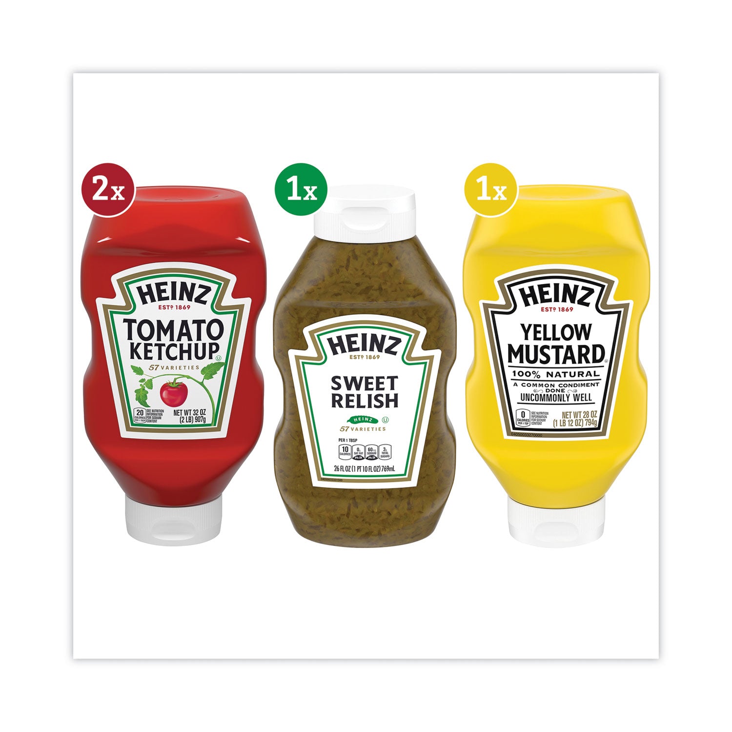 Heinz Ketchup, Mustard and Relish Picnic Pack, 2 Ketchup, Mustard, Relish, 4 Bottles/Carton