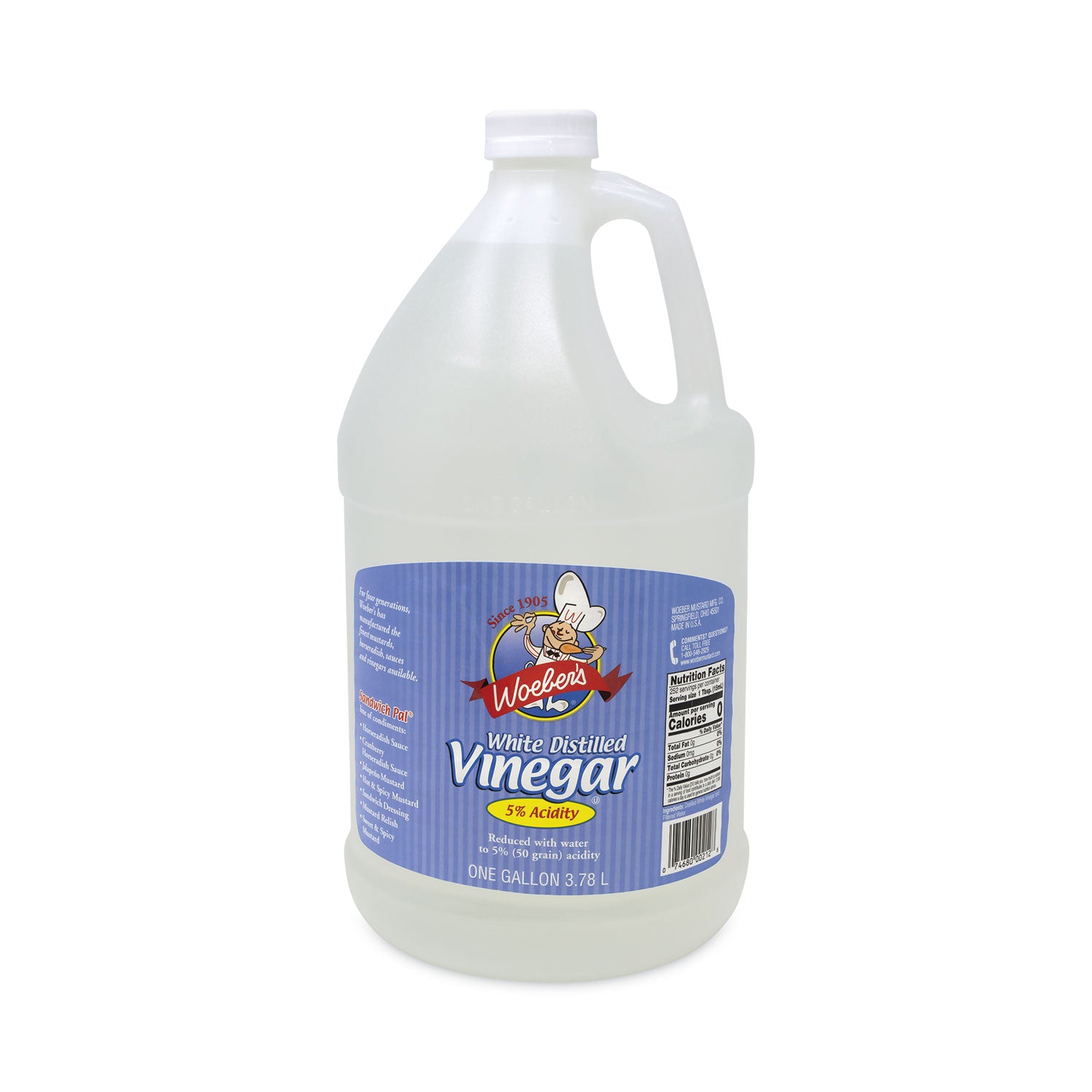 Woeber's® White Distilled Vinegar, 1 gal Bottle, 6/Carton