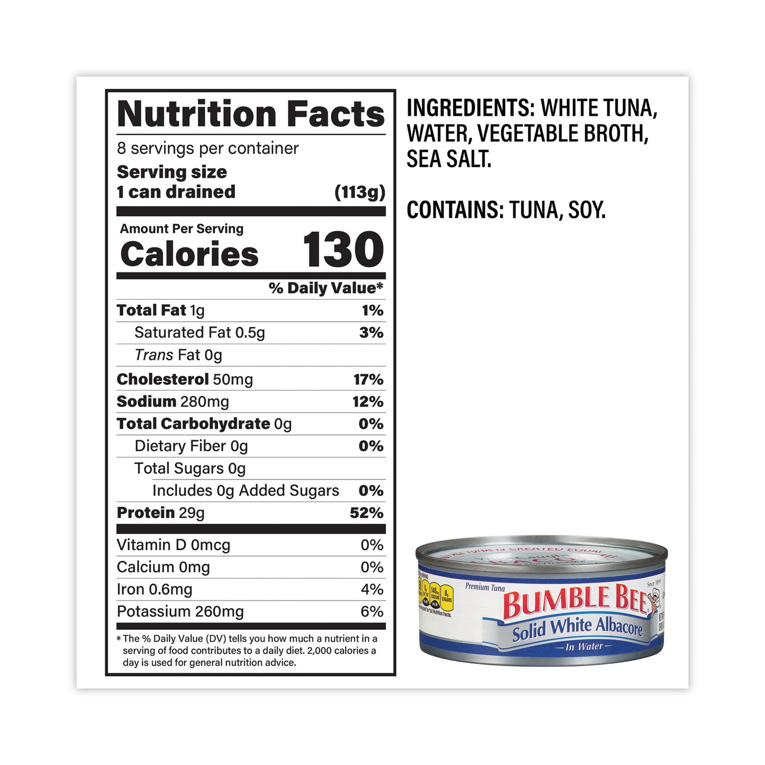 Bumble Bee® Solid White Albacore Tuna in Water, 5 oz Can, 8/Pack