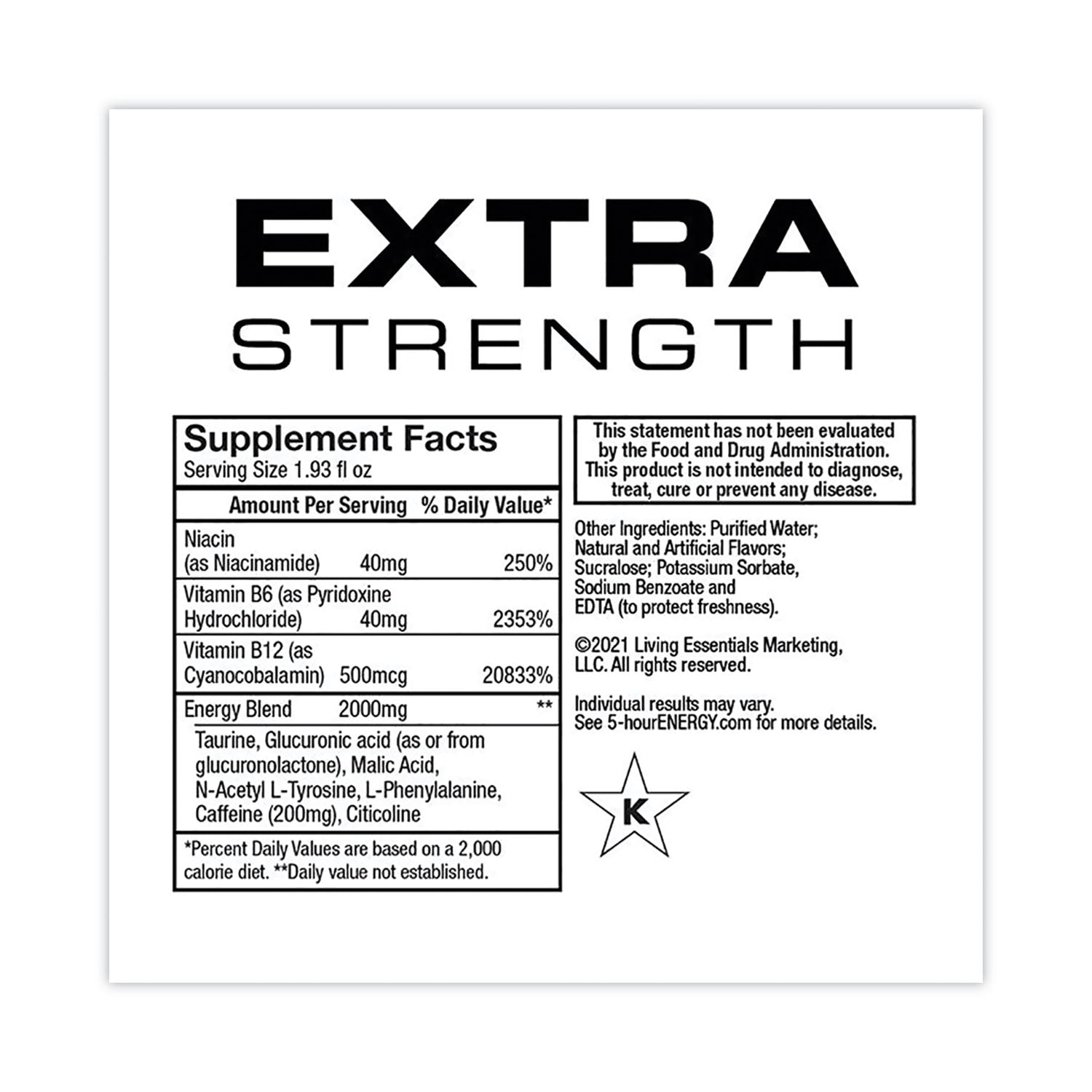 5-hour ENERGY® Extra Strength Energy Drink, Berry, 1.93 oz Bottle, 24/Carton