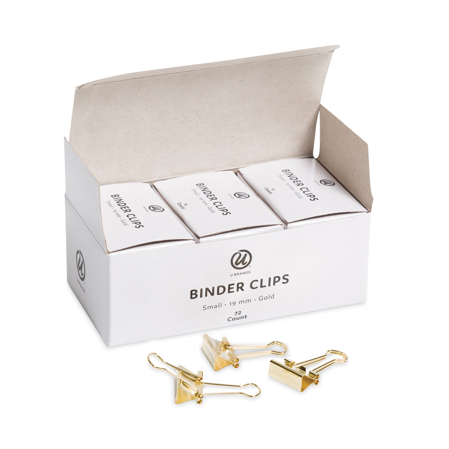 U Brands Binder Clips, Small, Gold, 72/Pack