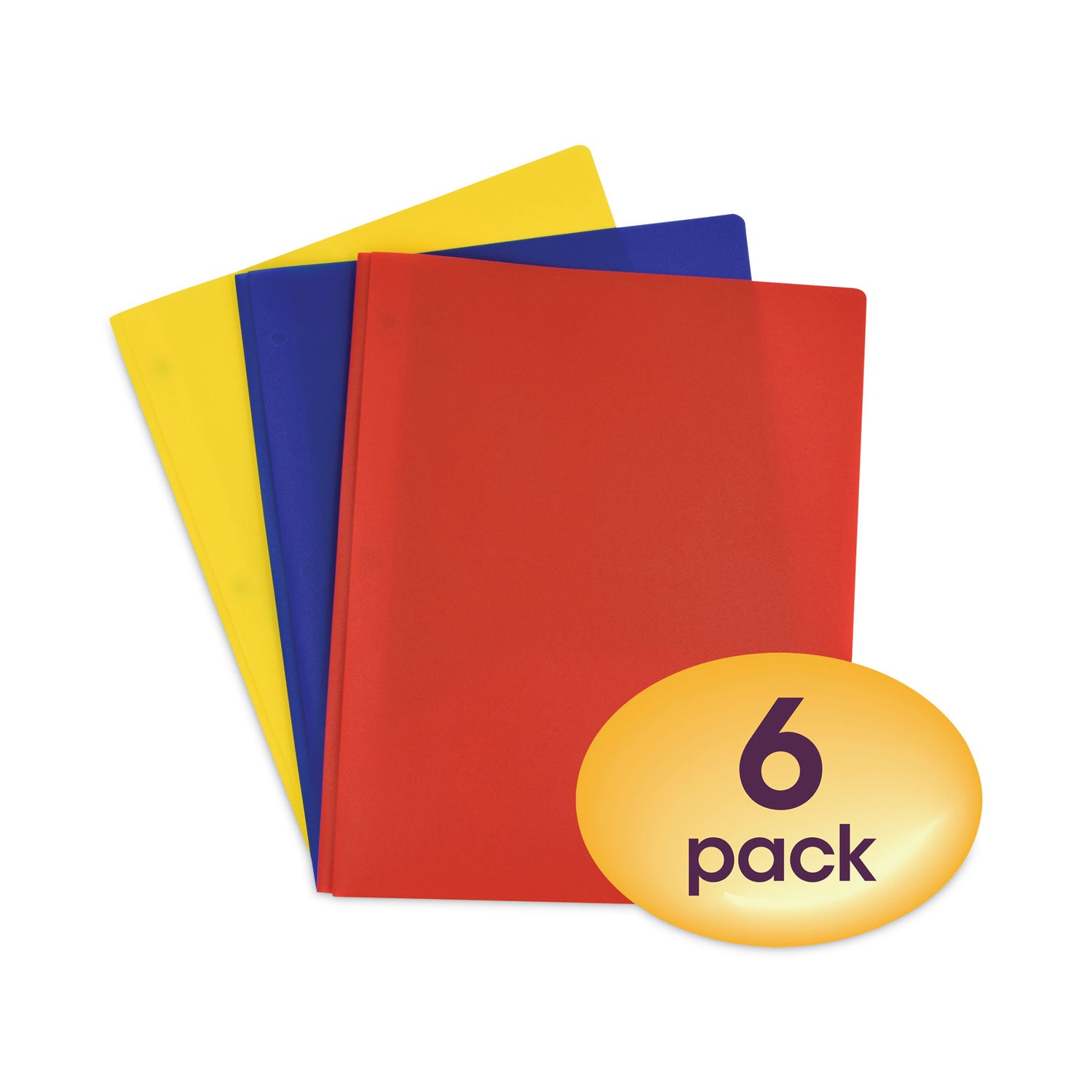 Smead™ Poly Two-Pocket Folder with Fasteners, 130-Sheet Capacity, 11 x 8.5, Assorted, 6/Pack