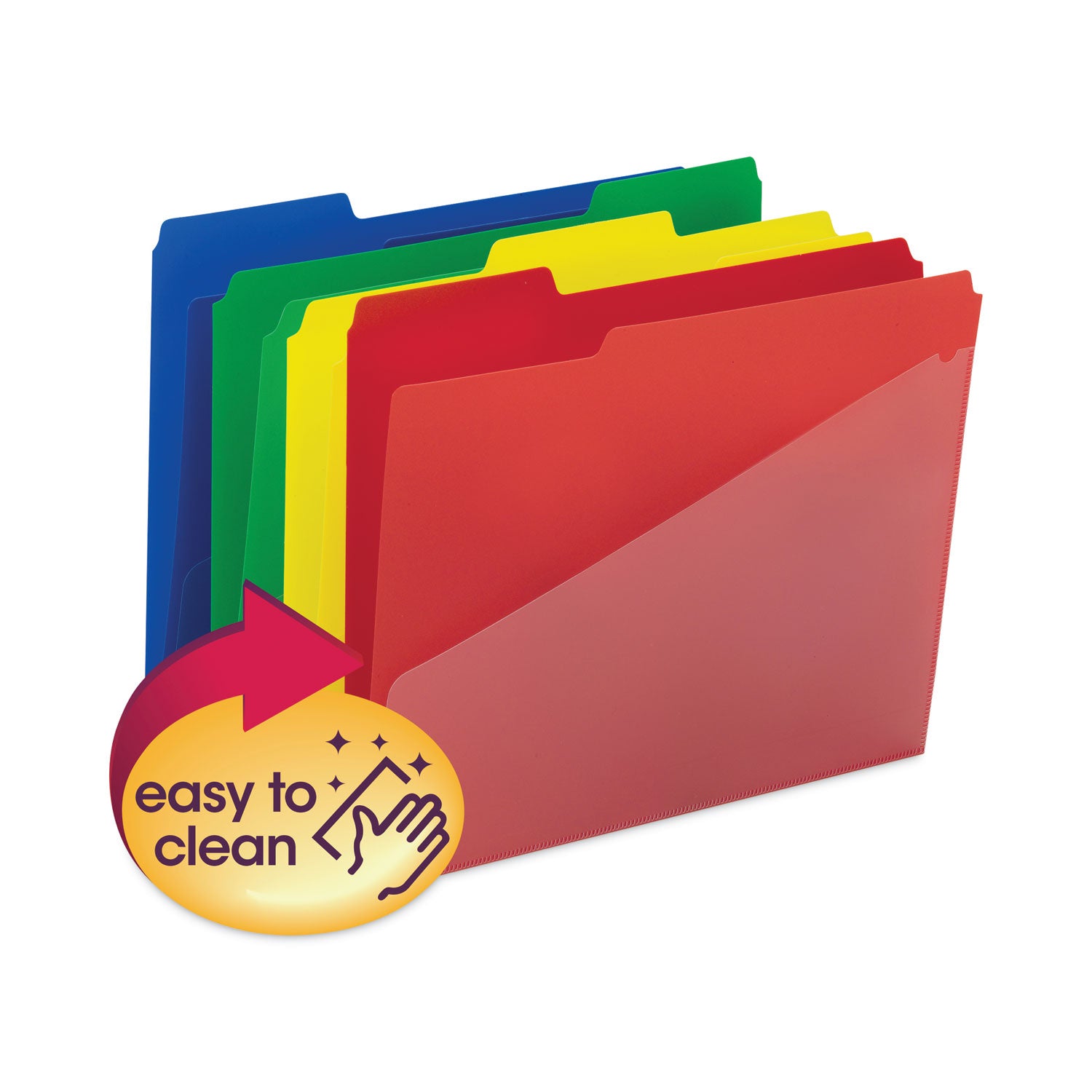 Smead™ Poly Colored File Folders With Slash Pocket, 1/3-Cut Tabs: Assorted, Letter Size, 0.75" Expansion, Assorted Colors, 12/Pack