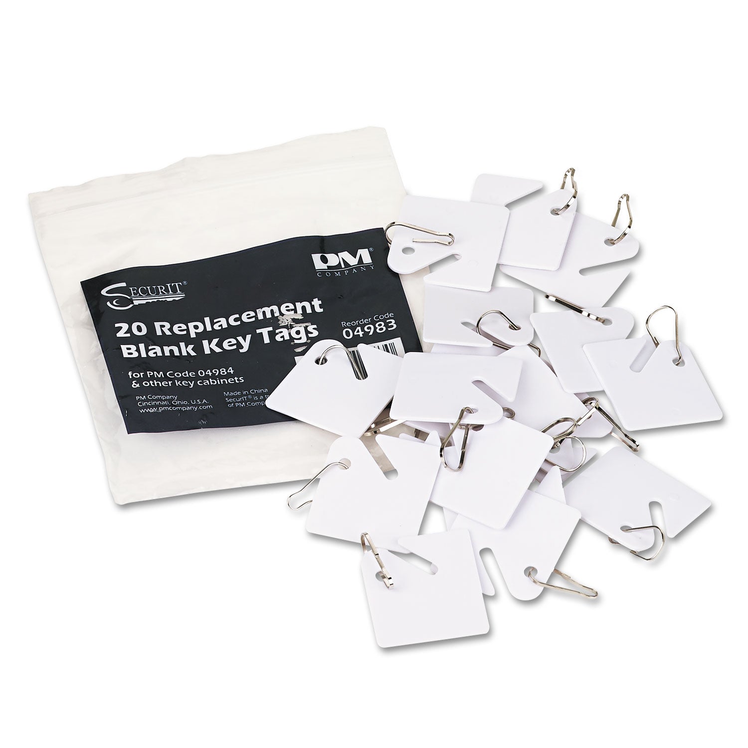 SecurIT® Replacement Slotted Key Cabinet Tags, 1.63 x 1.5, White, 20/Pack