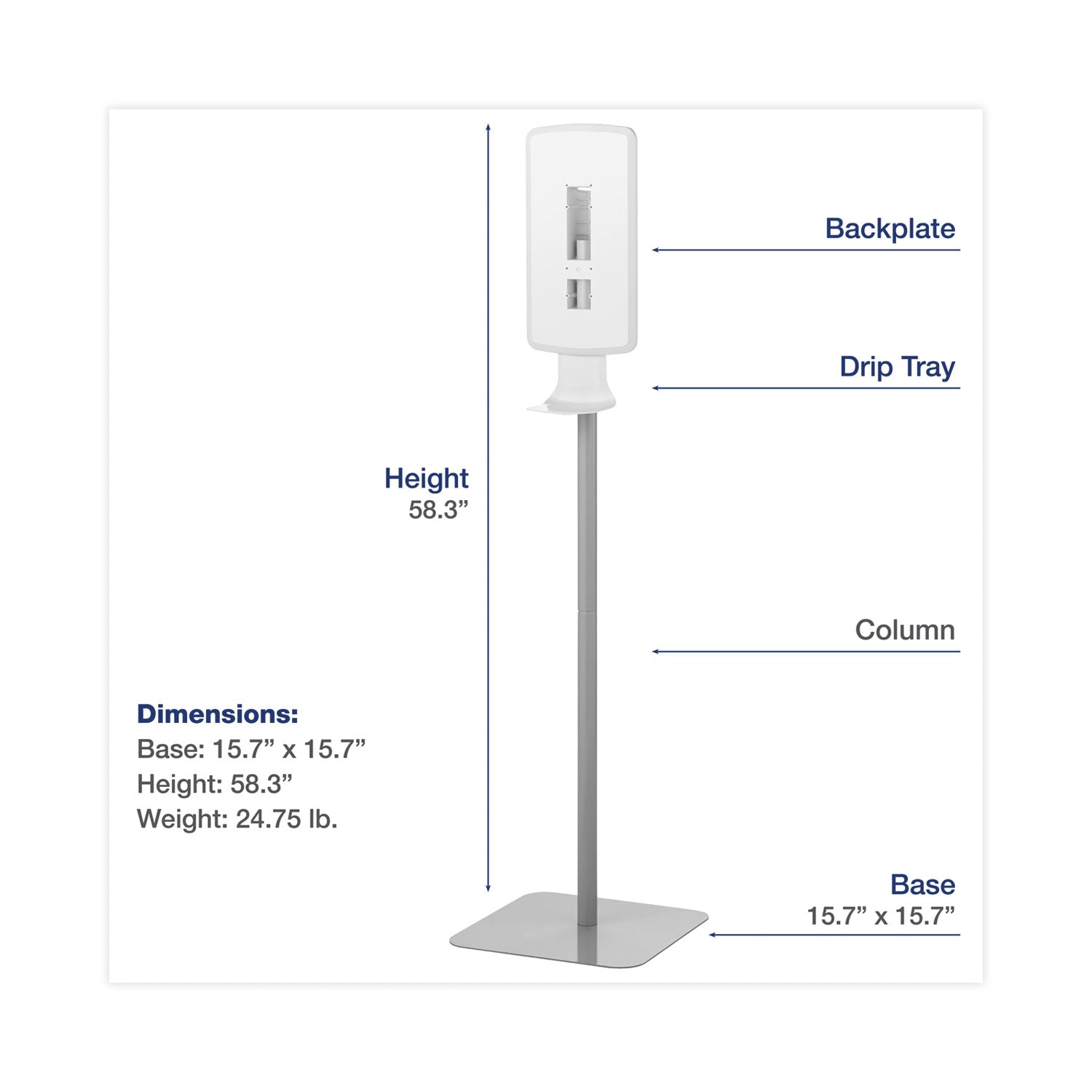 FIT Touch Free Dispenser Floor Stand, 15.7 x 15.7 x 58.3, White