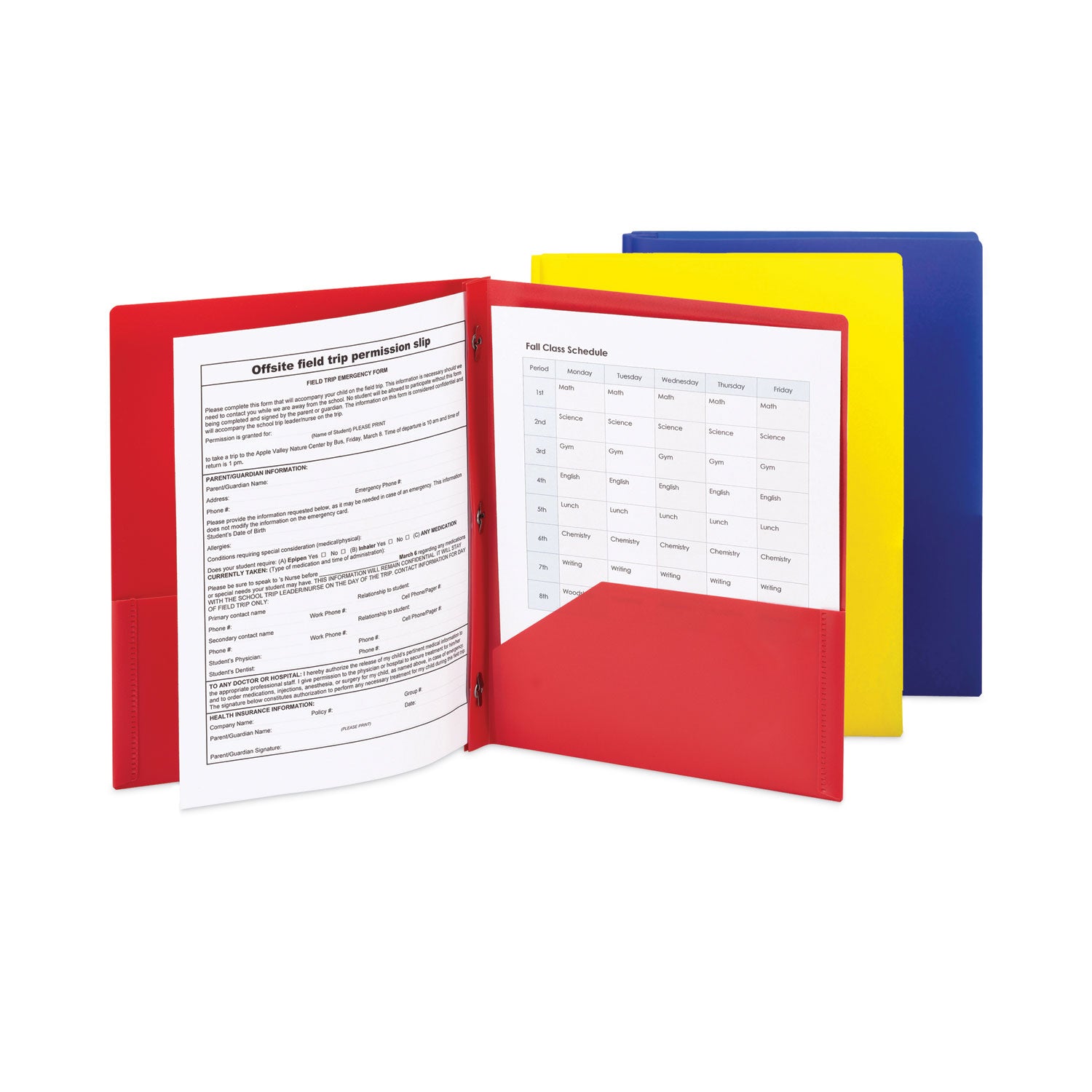 Smead™ Poly Two-Pocket Folder with Fasteners, 130-Sheet Capacity, 11 x 8.5, Assorted, 6/Pack