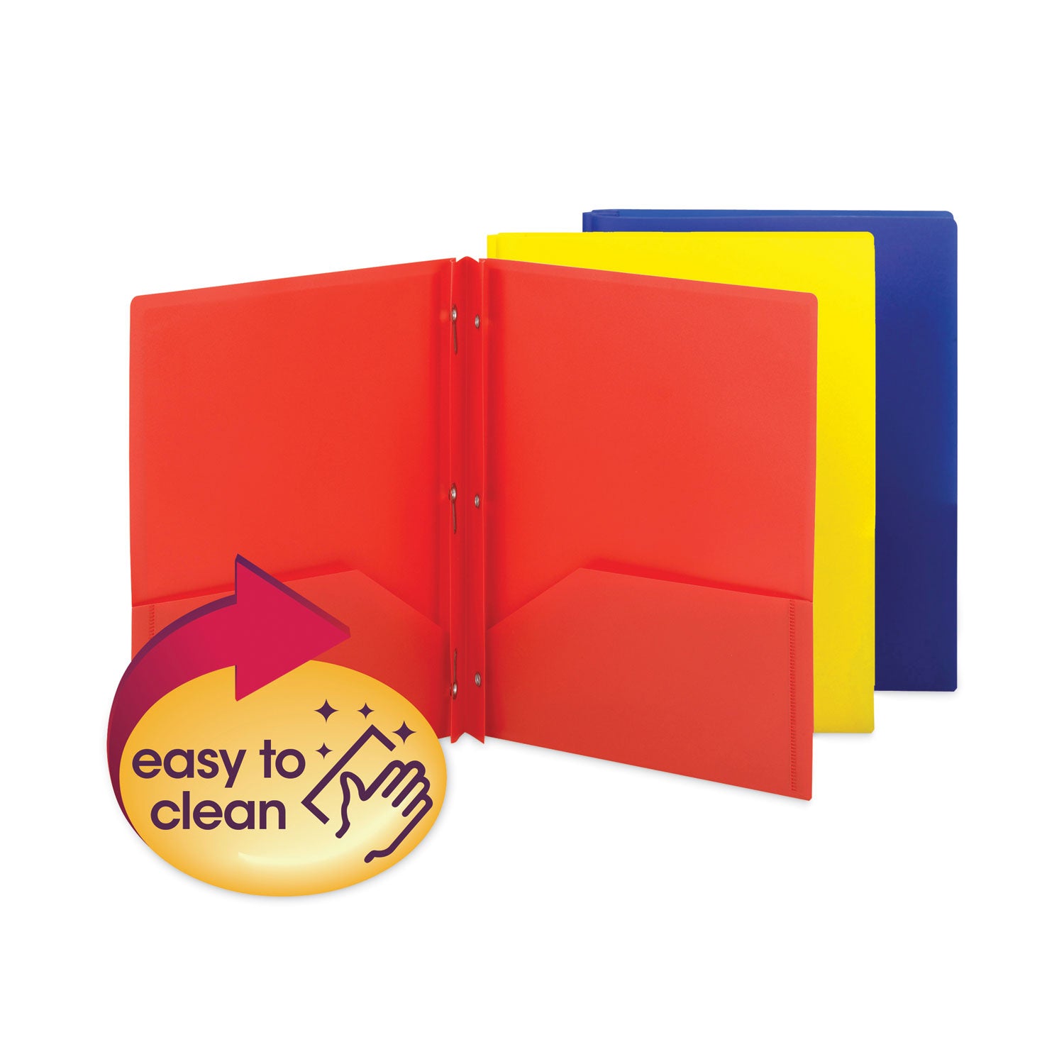 Smead™ Poly Two-Pocket Folder with Fasteners, 130-Sheet Capacity, 11 x 8.5, Assorted, 6/Pack