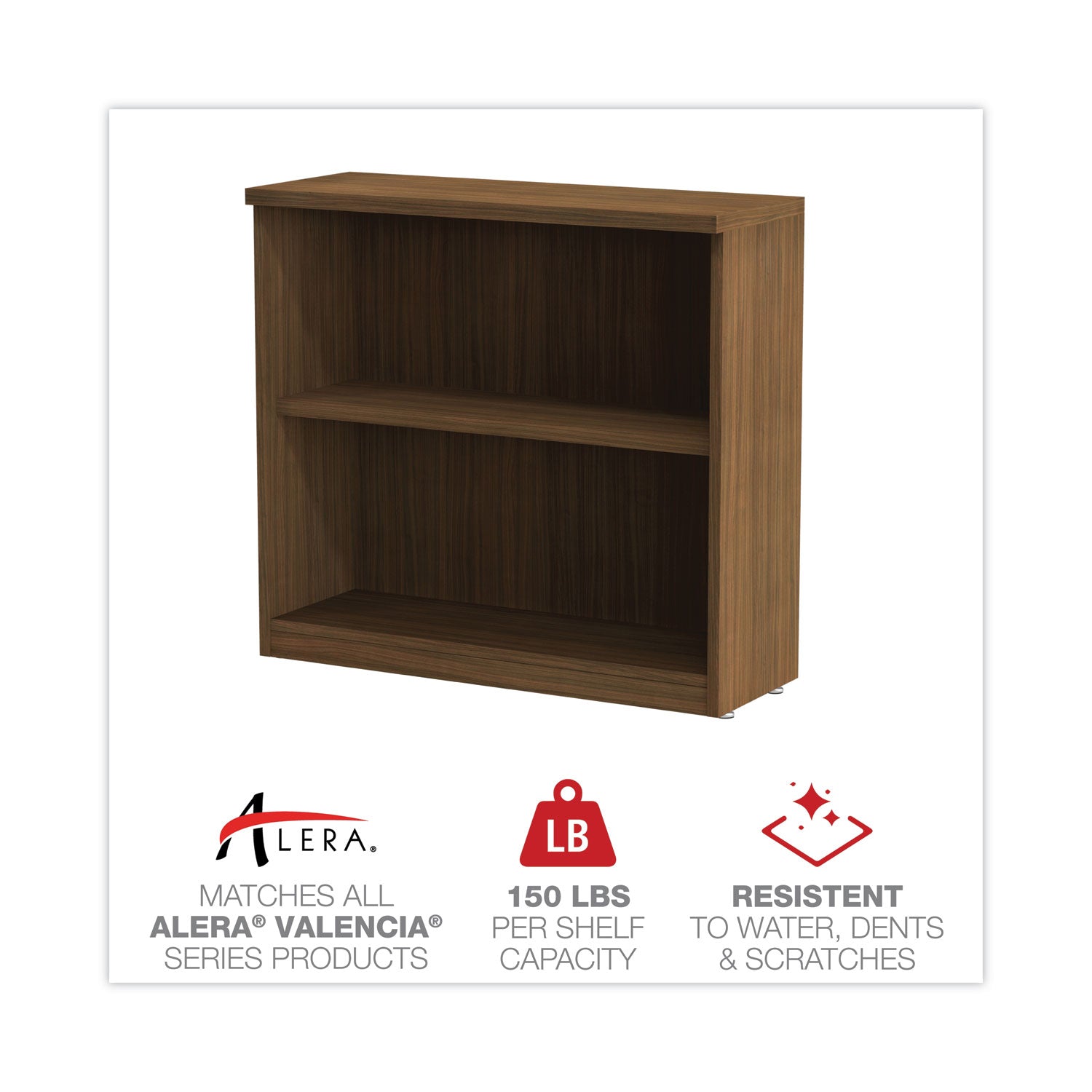 Alera® Alera Valencia Series Bookcase,Two-Shelf, 31.75w x 14d x 29.5h, Modern Walnut