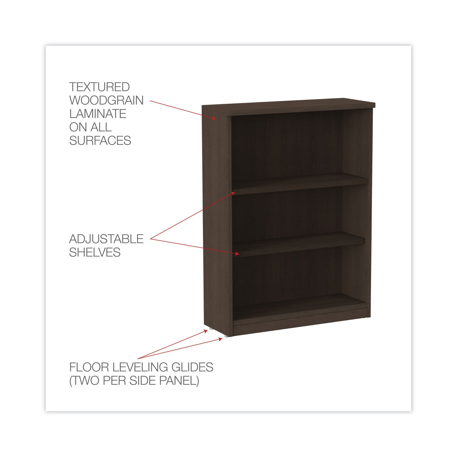 Alera® Alera Valencia Series Bookcase, Three-Shelf, 31.75w x 14d x 39.38h, Espresso