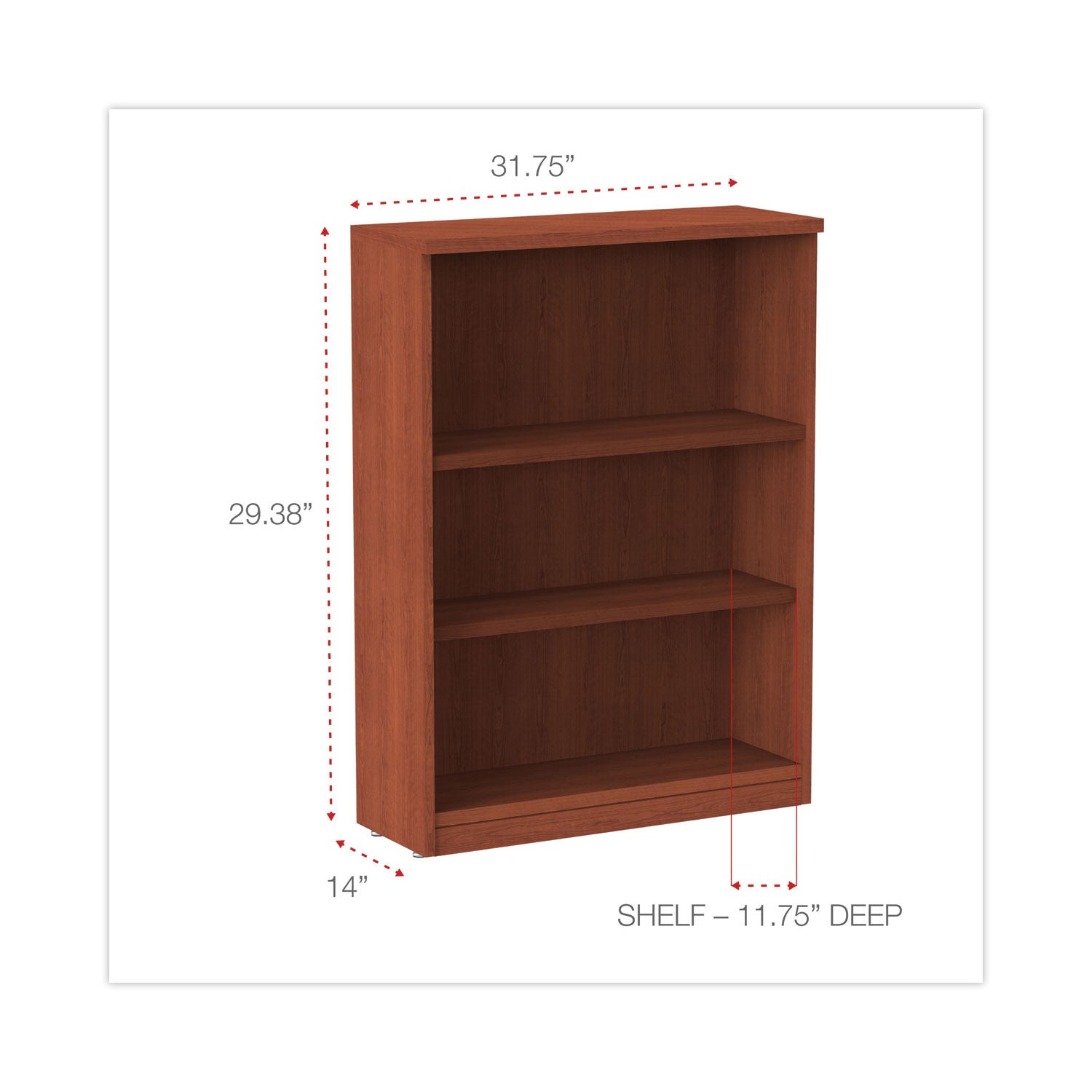 Alera® Alera Valencia Series Bookcase, Three-Shelf, 31.75w x 14d x 39.38h, Med Cherry