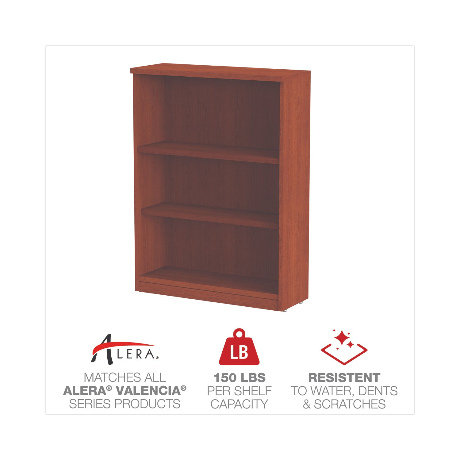 Alera® Alera Valencia Series Bookcase, Three-Shelf, 31.75w x 14d x 39.38h, Med Cherry