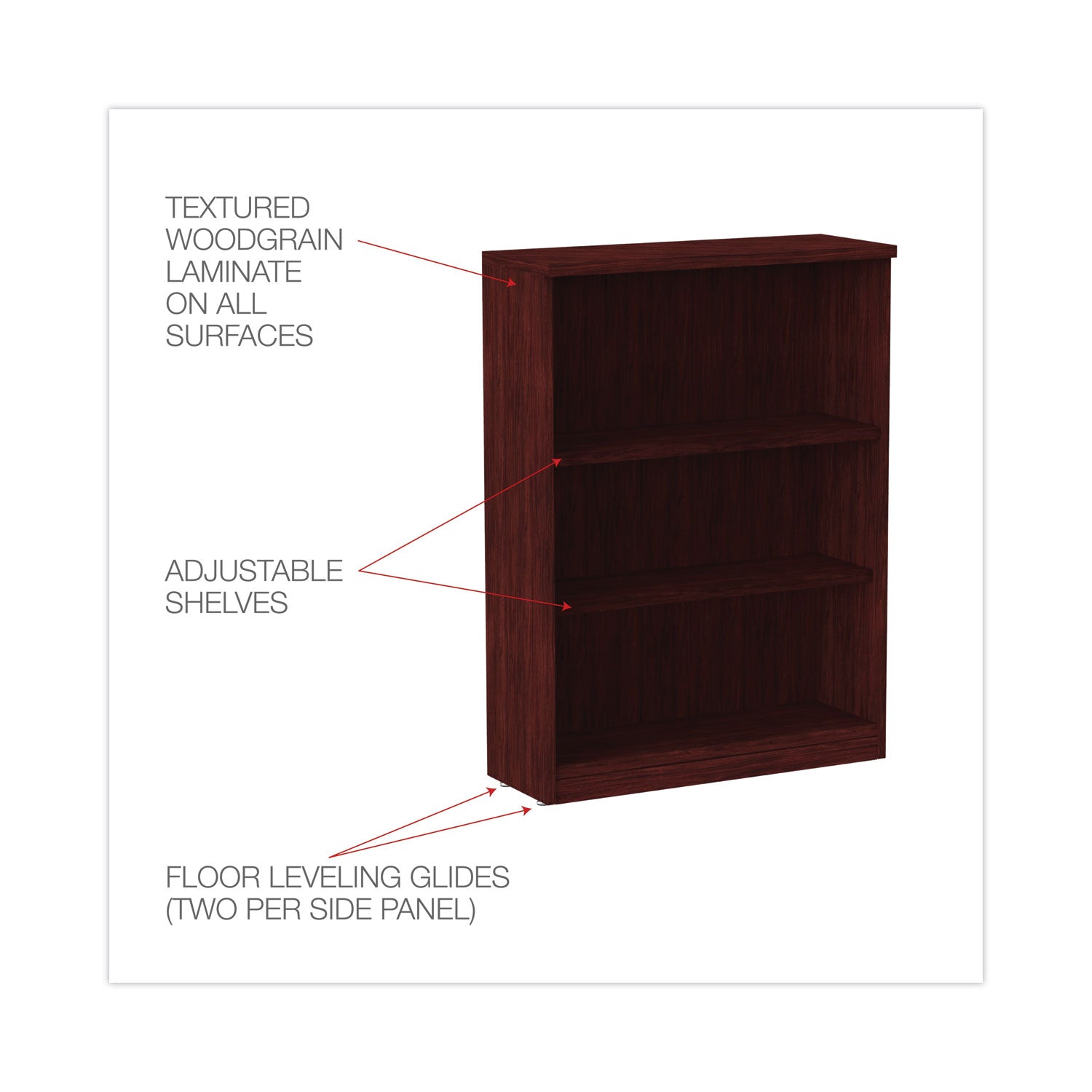 Alera® Alera Valencia Series Bookcase, Three-Shelf, 31.75w x 14d x 39.38h, Mahogany