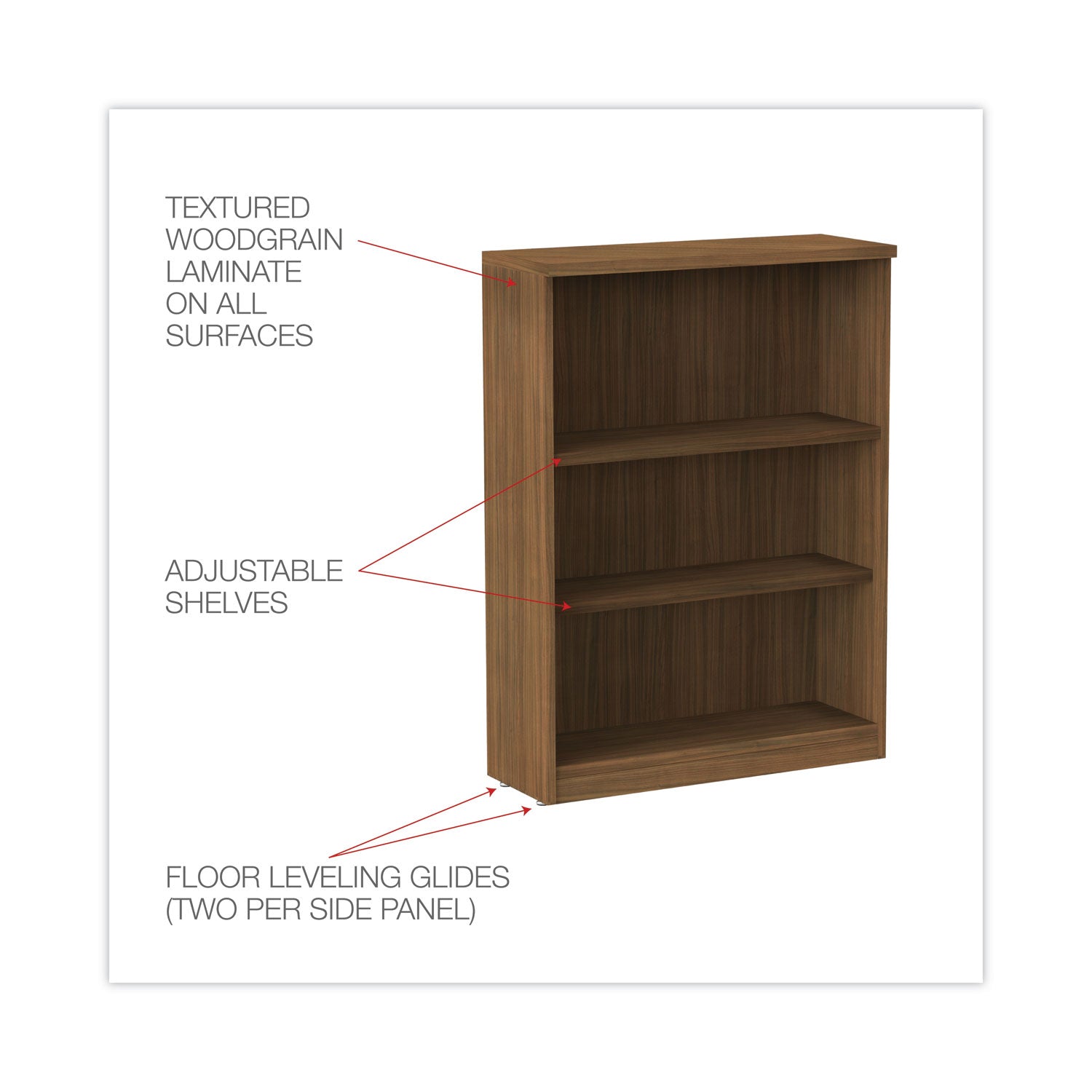 Alera® Alera Valencia Series Bookcase, Three-Shelf, 31.75w x 14d x 39.38h, Modern Walnut