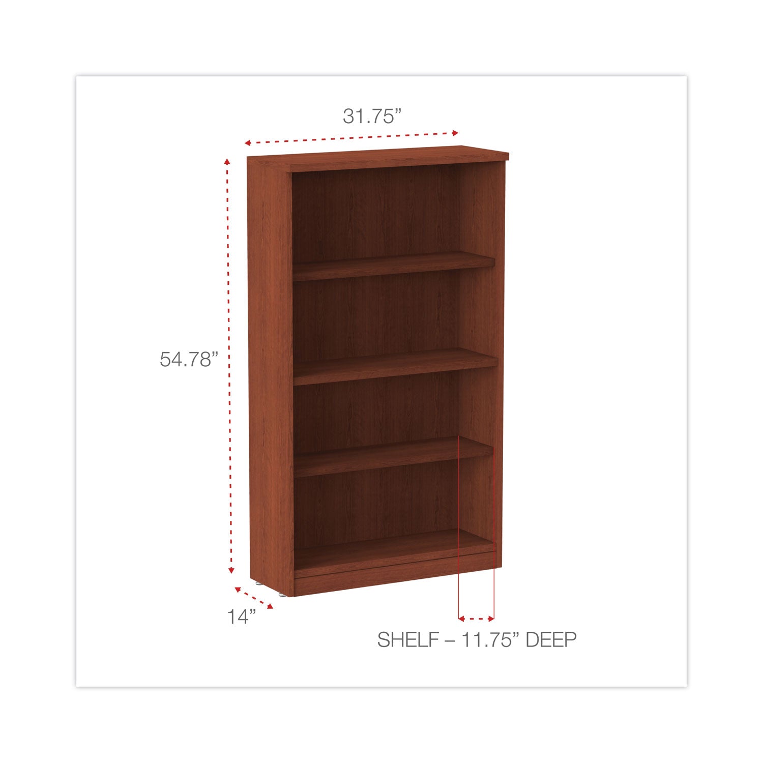 Alera® Alera Valencia Series Bookcase, Four-Shelf, 31.75w x 14d x 54.88h, Medium Cherry