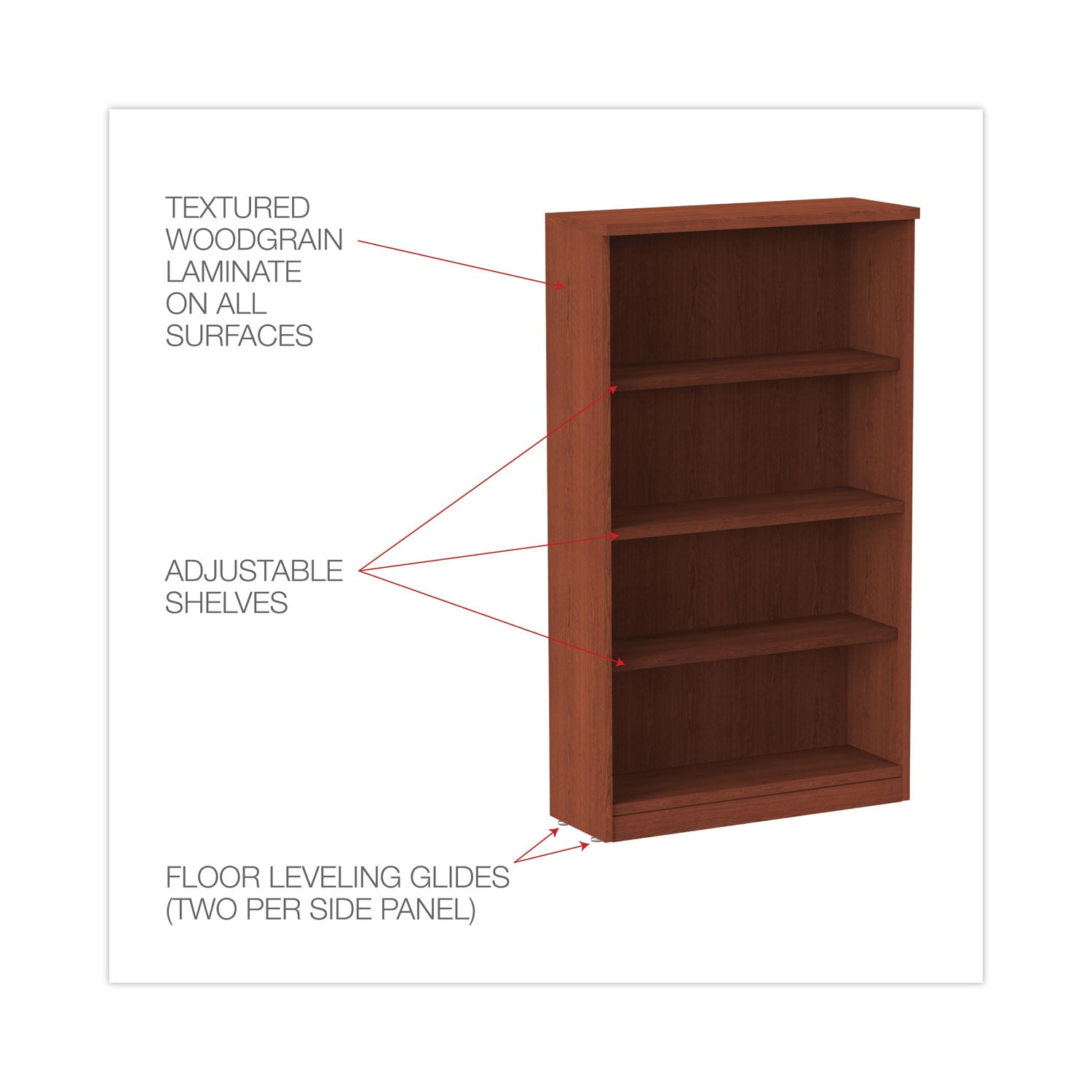 Alera® Alera Valencia Series Bookcase, Four-Shelf, 31.75w x 14d x 54.88h, Medium Cherry