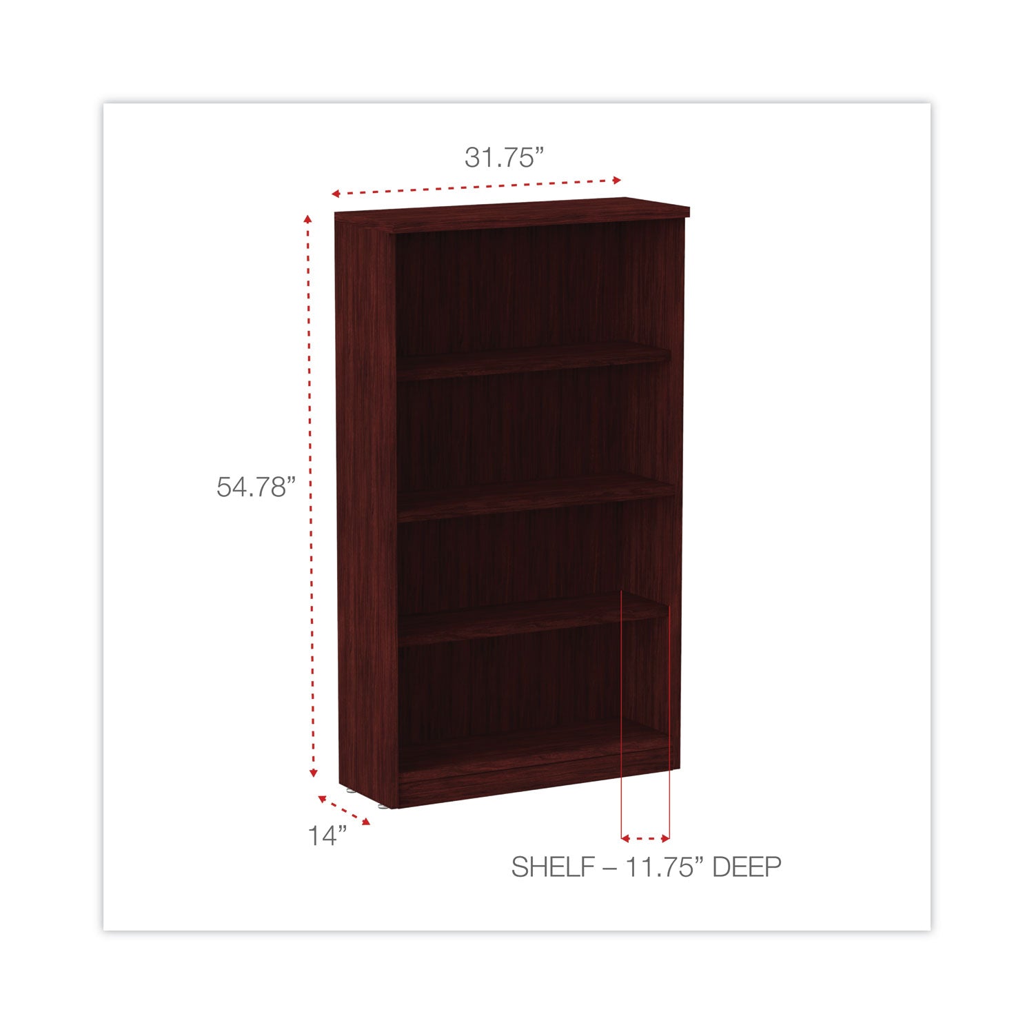 Alera® Alera Valencia Series Bookcase, Four-Shelf, 31.75w x 14d x 54.88h, Mahogany