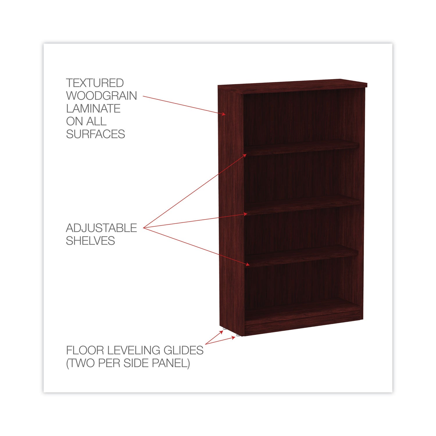 Alera® Alera Valencia Series Bookcase, Four-Shelf, 31.75w x 14d x 54.88h, Mahogany