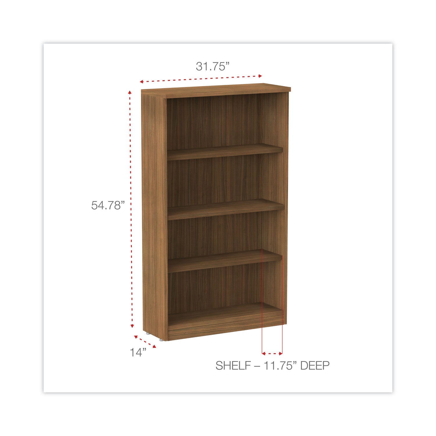 Alera® Alera Valencia Series Bookcase, Four-Shelf, 31.75w x 14d x 54.88h, Modern Walnut