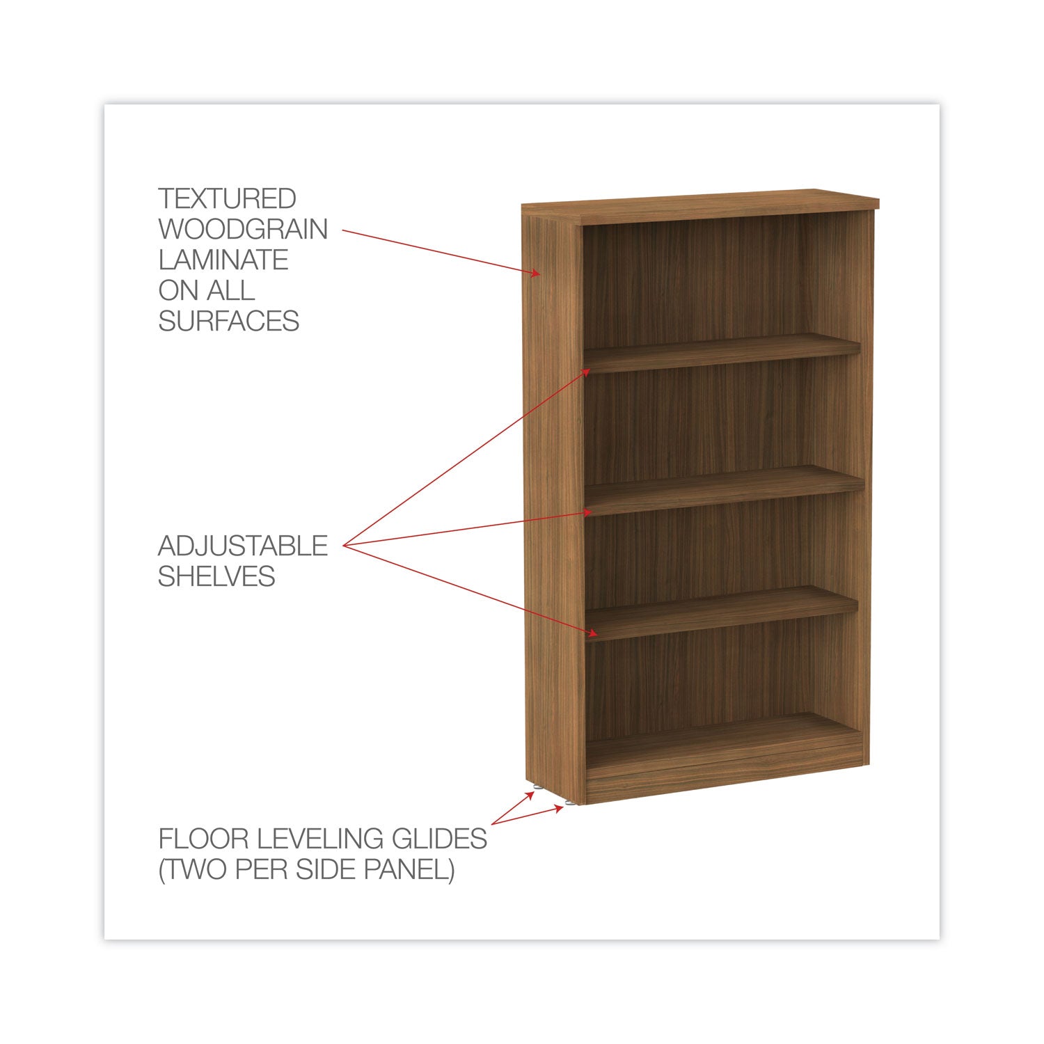 Alera® Alera Valencia Series Bookcase, Four-Shelf, 31.75w x 14d x 54.88h, Modern Walnut