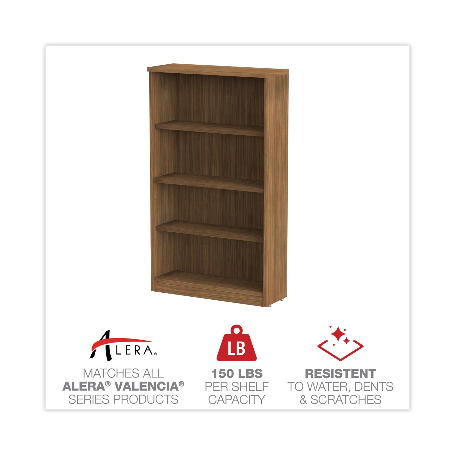 Alera® Alera Valencia Series Bookcase, Four-Shelf, 31.75w x 14d x 54.88h, Modern Walnut