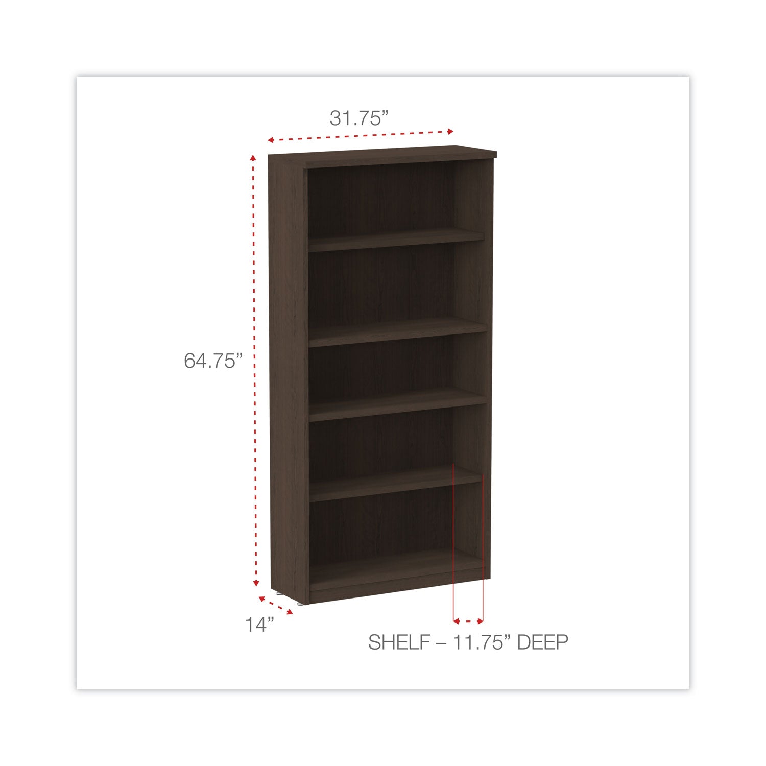 Alera® Alera Valencia Series Bookcase, Five-Shelf, 31.75w x 14d x 64.75h, Espresso