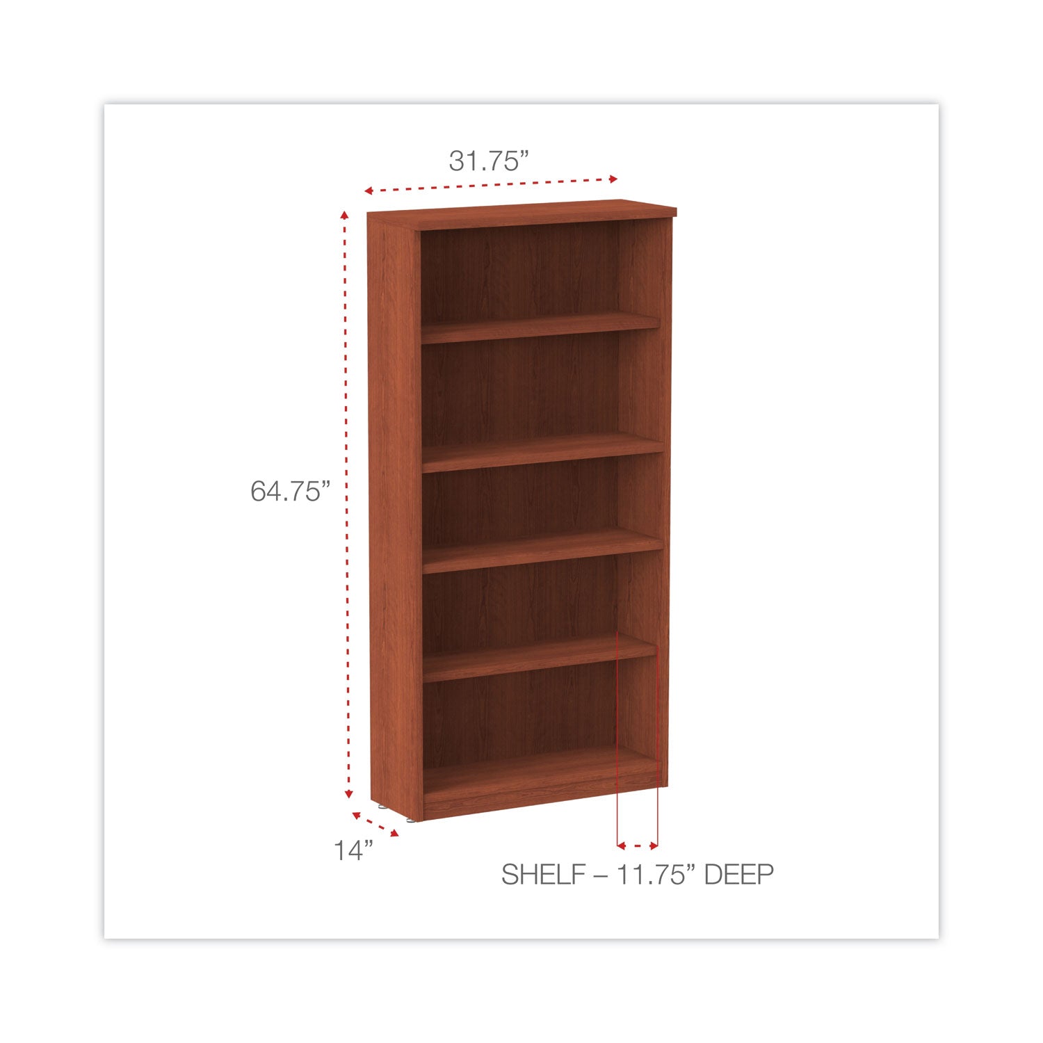 Alera® Alera Valencia Series Bookcase, Five-Shelf, 31.75w x 14d x 64.75h, Medium Cherry