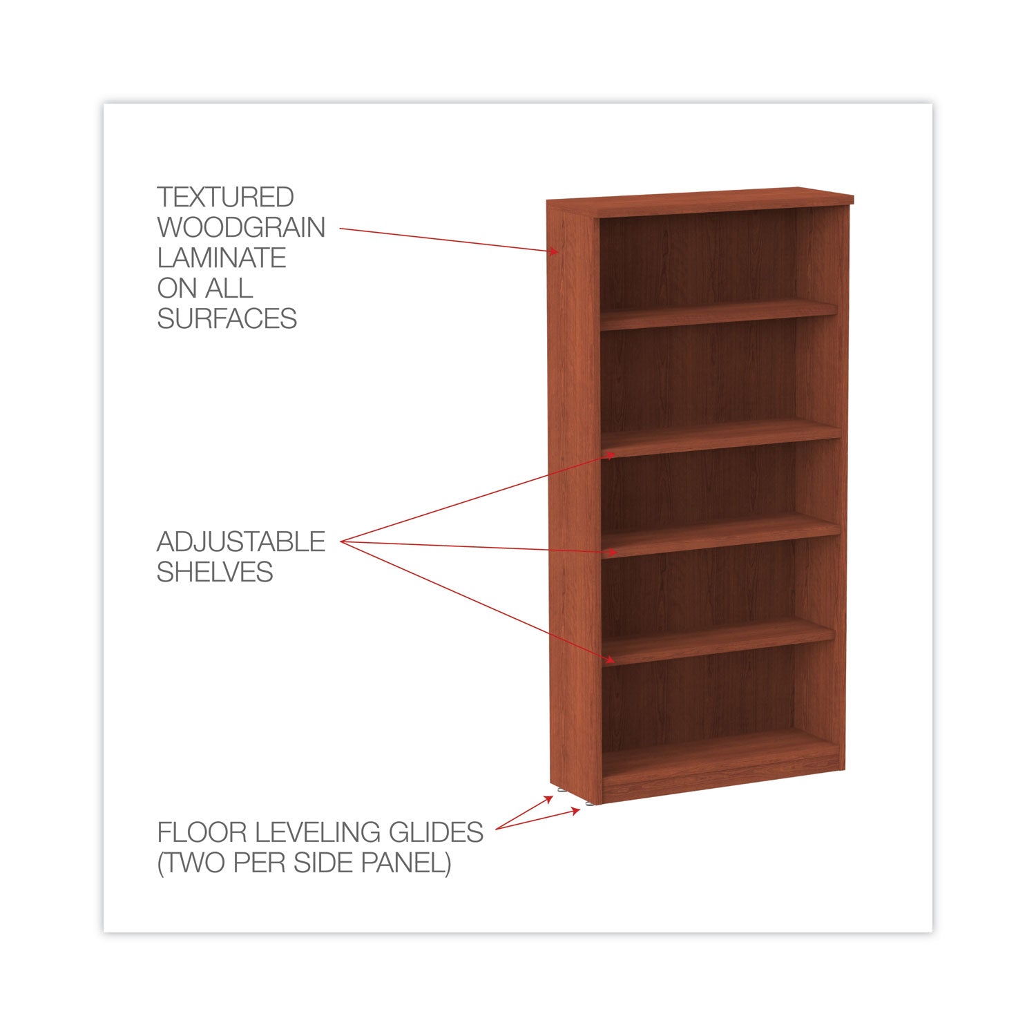 Alera® Alera Valencia Series Bookcase, Five-Shelf, 31.75w x 14d x 64.75h, Medium Cherry