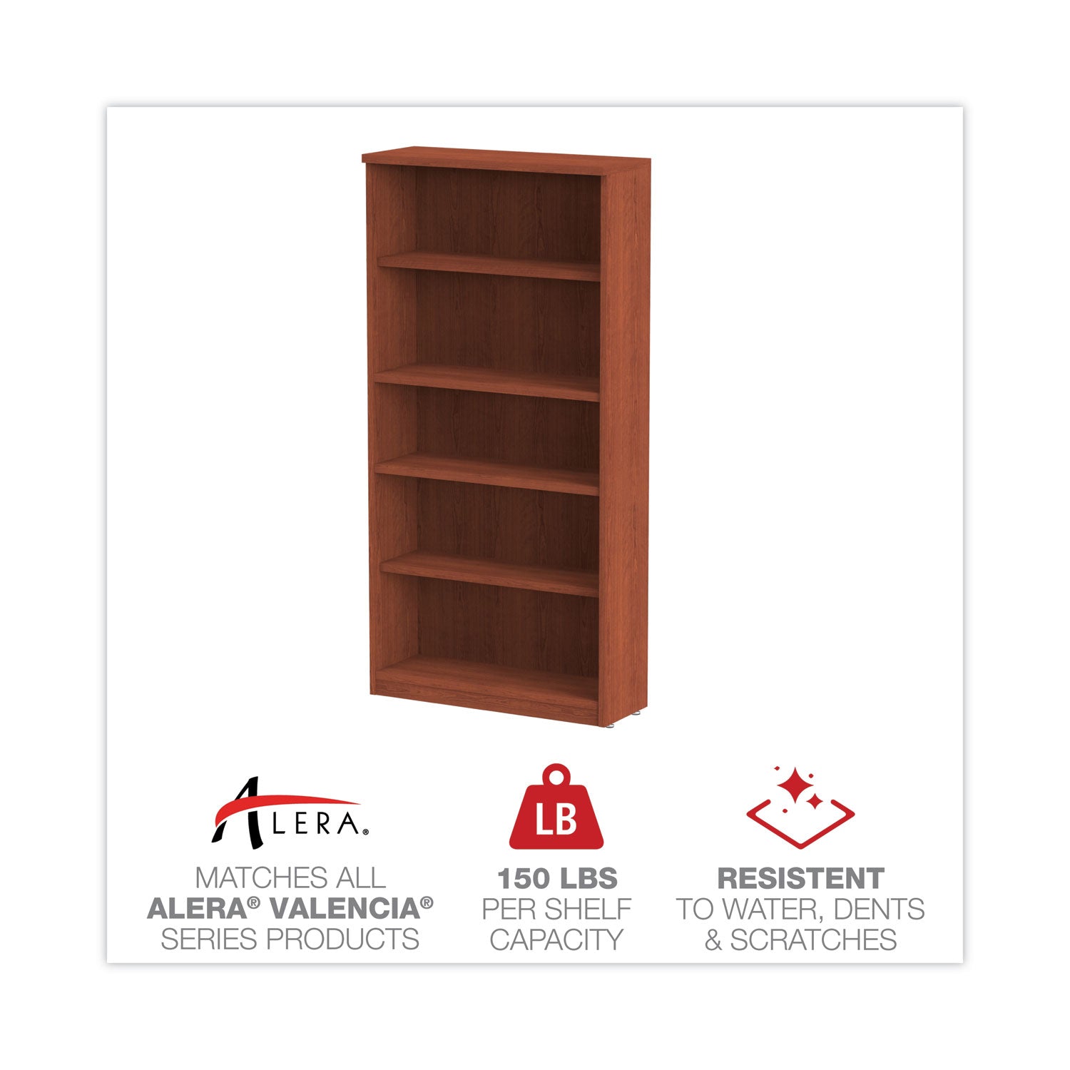 Alera® Alera Valencia Series Bookcase, Five-Shelf, 31.75w x 14d x 64.75h, Medium Cherry