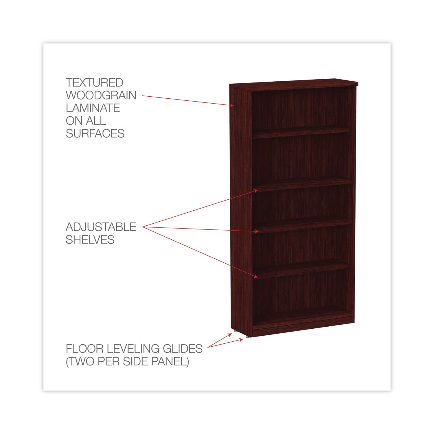 Alera® Alera Valencia Series Bookcase, Five-Shelf, 31.75w x 14d x 64.75h, Mahogany