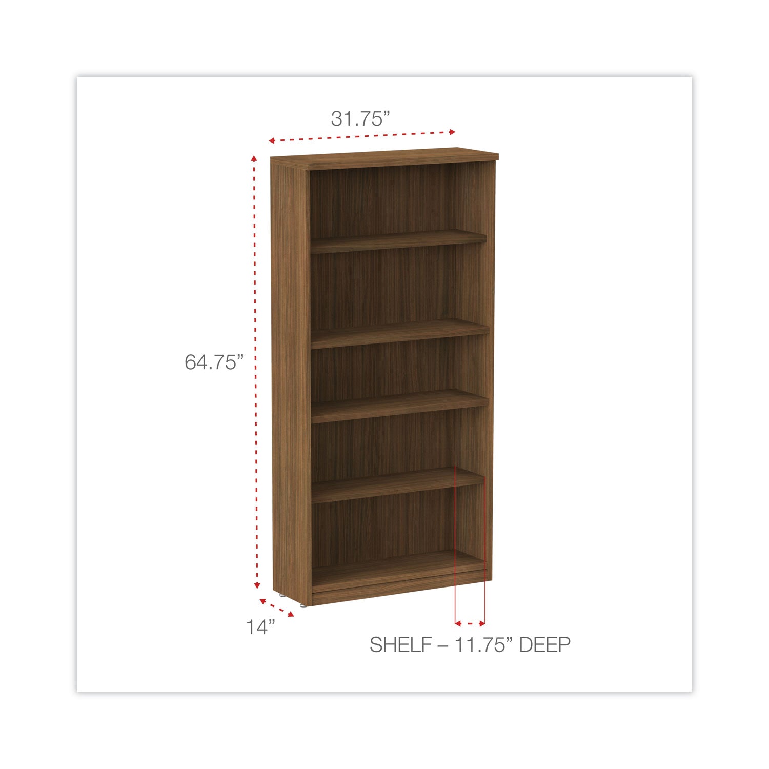 Alera® Alera Valencia Series Bookcase, Five-Shelf, 31.75w x 14d x 64.75h, Modern Walnut