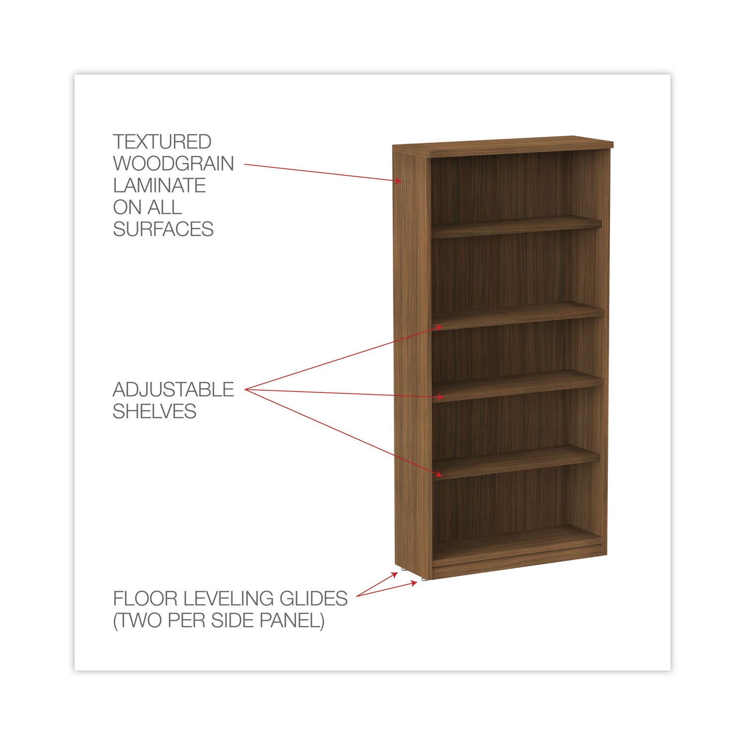 Alera® Alera Valencia Series Bookcase, Five-Shelf, 31.75w x 14d x 64.75h, Modern Walnut