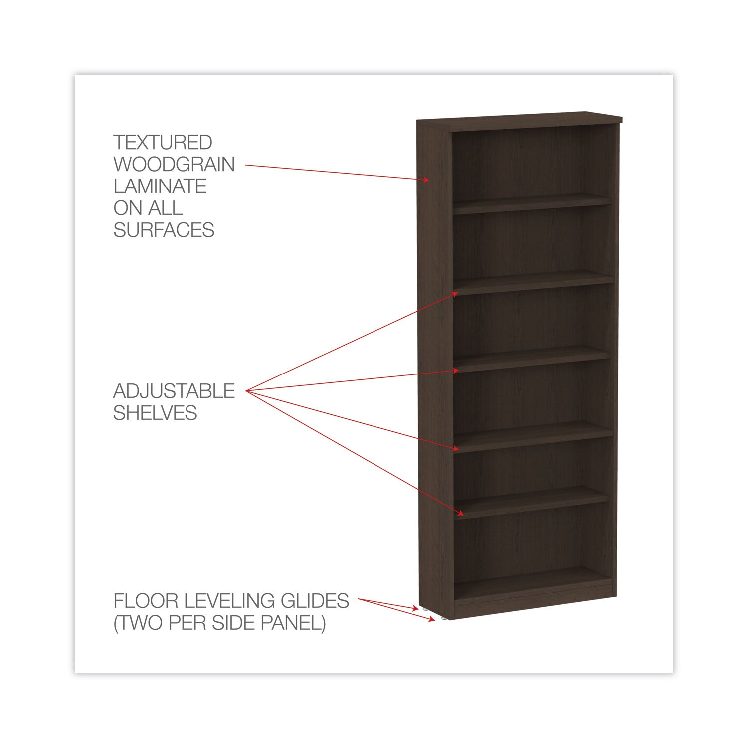 Alera® Alera Valencia Series Bookcase, Six-Shelf, 31.75w x 14d x 80.25h, Espresso