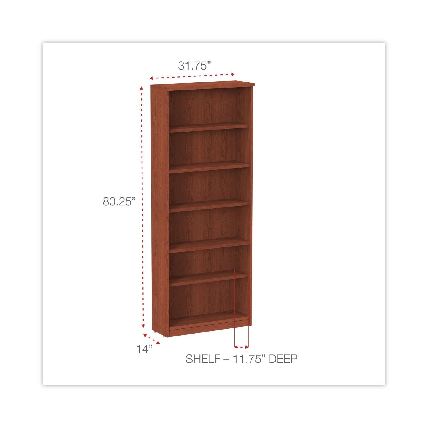 Alera® Alera Valencia Series Bookcase, Six-Shelf, 31.75w x 14d x 80.25h, Medium Cherry