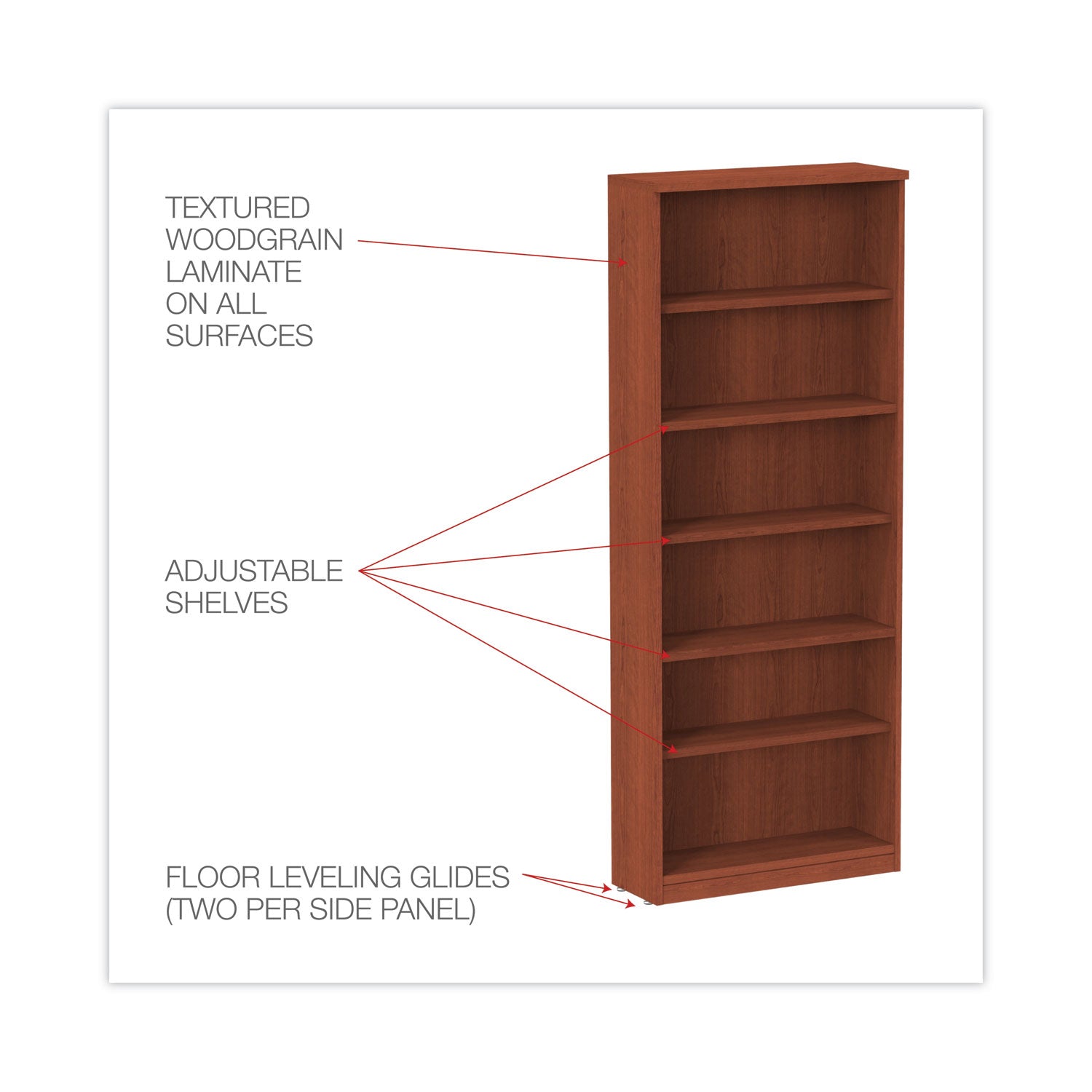 Alera® Alera Valencia Series Bookcase, Six-Shelf, 31.75w x 14d x 80.25h, Medium Cherry