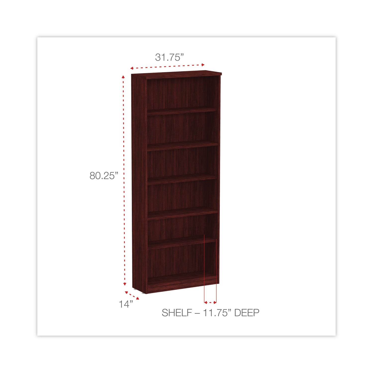 Alera® Alera Valencia Series Bookcase, Six-Shelf, 31.75w x 14d x 80.25h, Mahogany