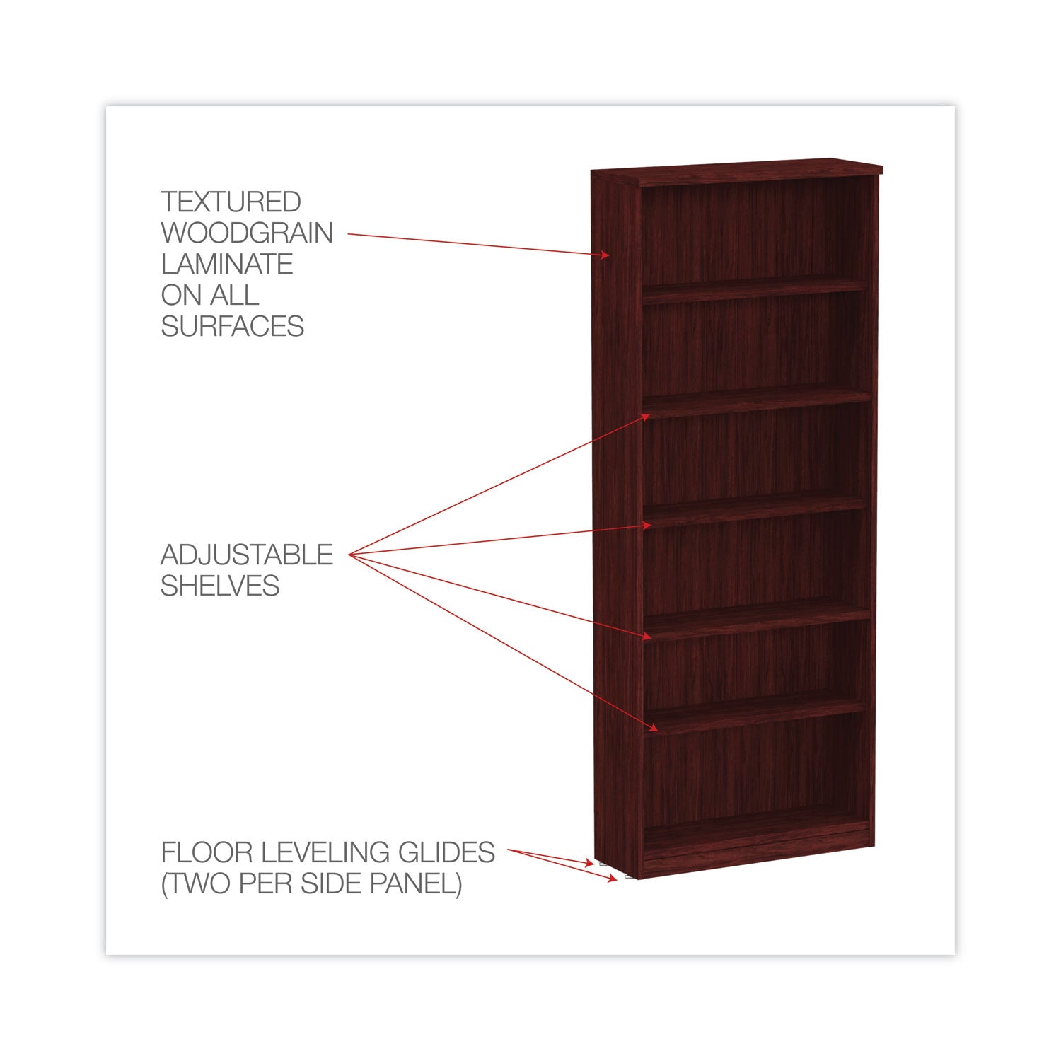 Alera® Alera Valencia Series Bookcase, Six-Shelf, 31.75w x 14d x 80.25h, Mahogany