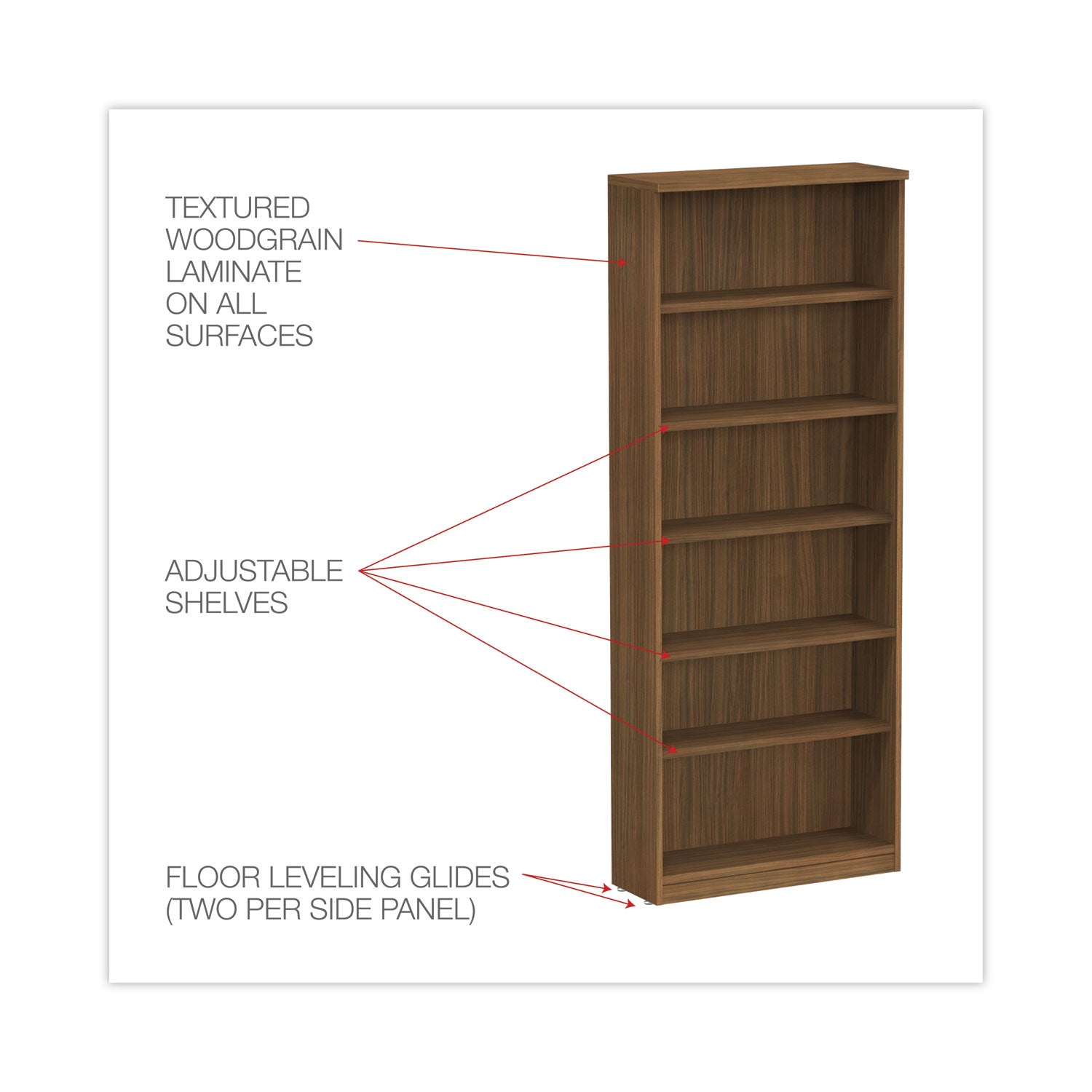 Alera® Alera Valencia Series Bookcase, Six-Shelf, 31.75w x 14d x 80.25h, Modern Walnut