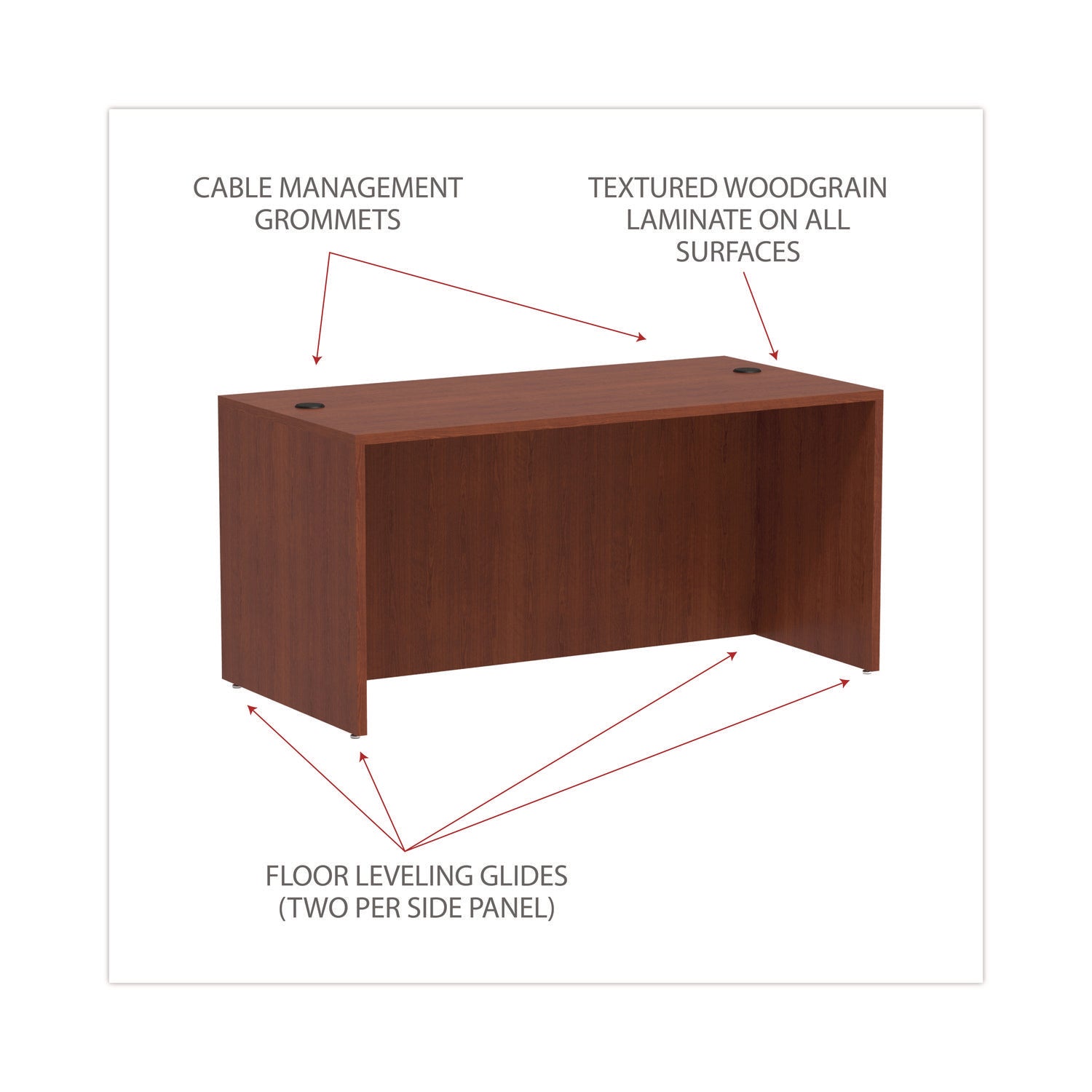 Alera® Alera Valencia Series Straight Front Desk Shell, 59.13" x 29.5" x 29.63", Medium Cherry