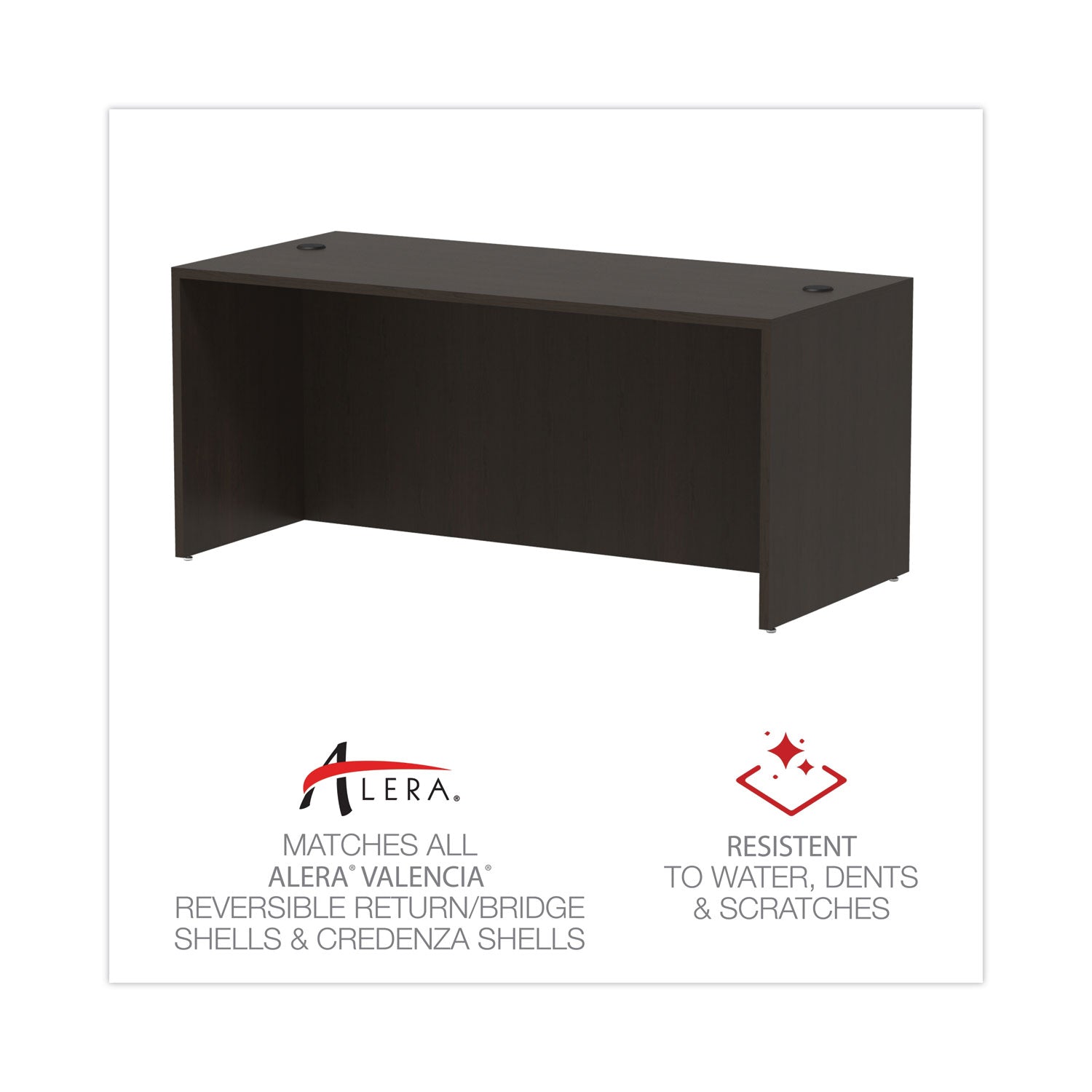 Alera® Alera Valencia Series Straight Front Desk Shell, 65" x 29.5" x 29.63", Espresso