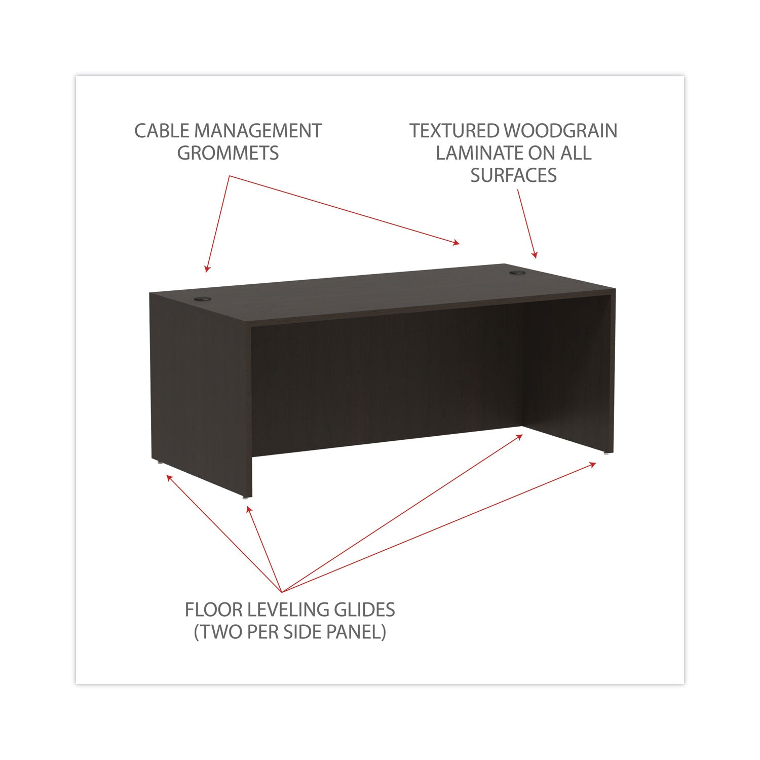 Alera® Alera Valencia Series Straight Front Desk Shell, 71" x 35.5" x 29.63", Espresso