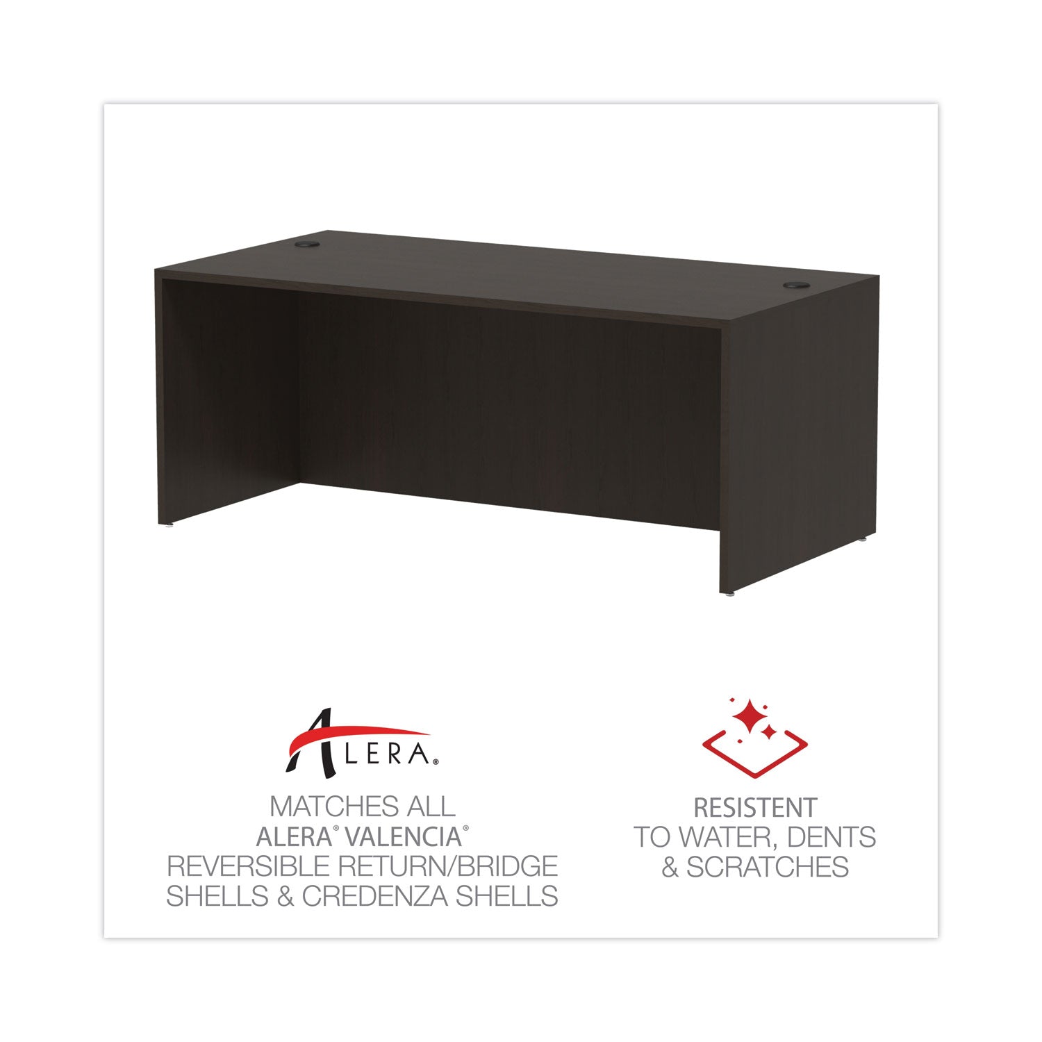 Alera® Alera Valencia Series Straight Front Desk Shell, 71" x 35.5" x 29.63", Espresso