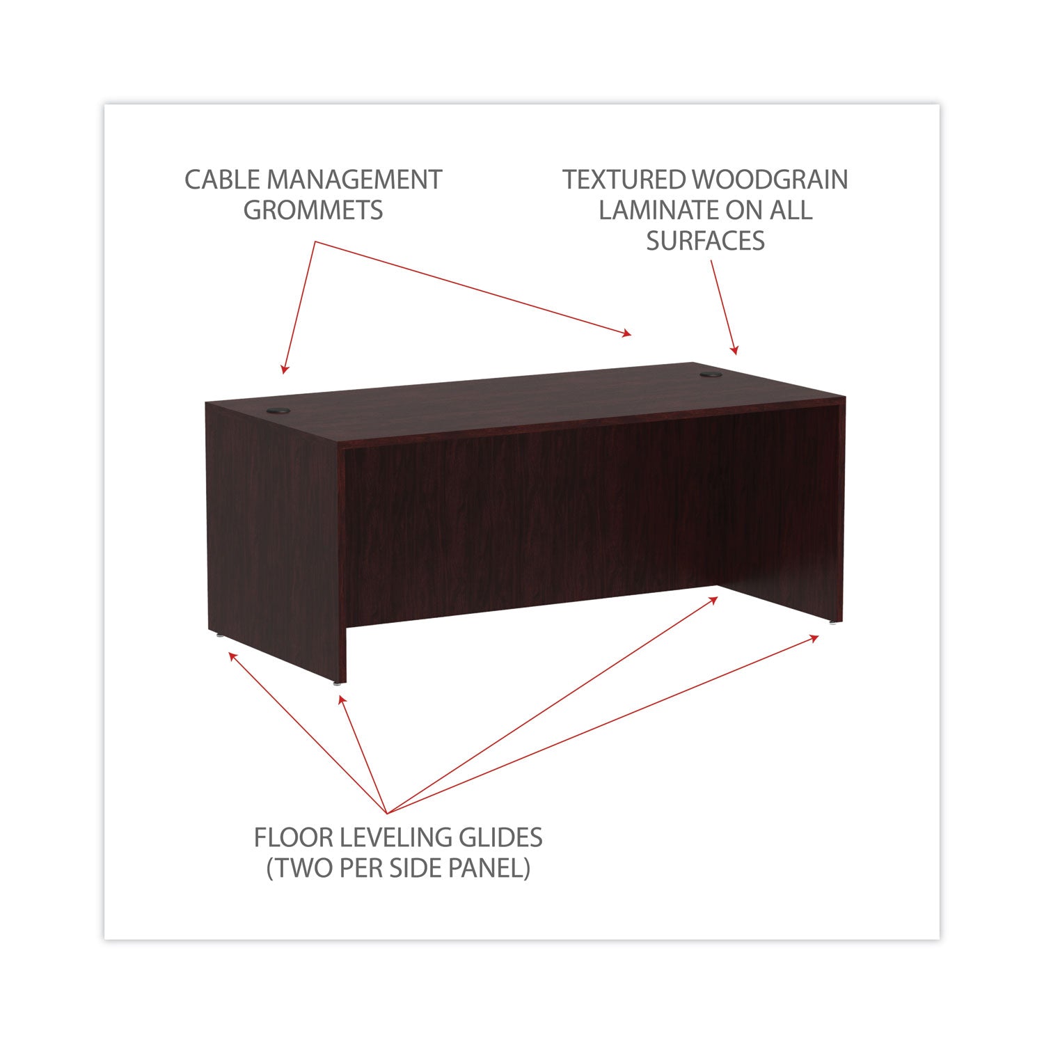 Alera® Alera Valencia Series Straight Front Desk Shell, 71" x 35.5" x 29.63", Mahogany