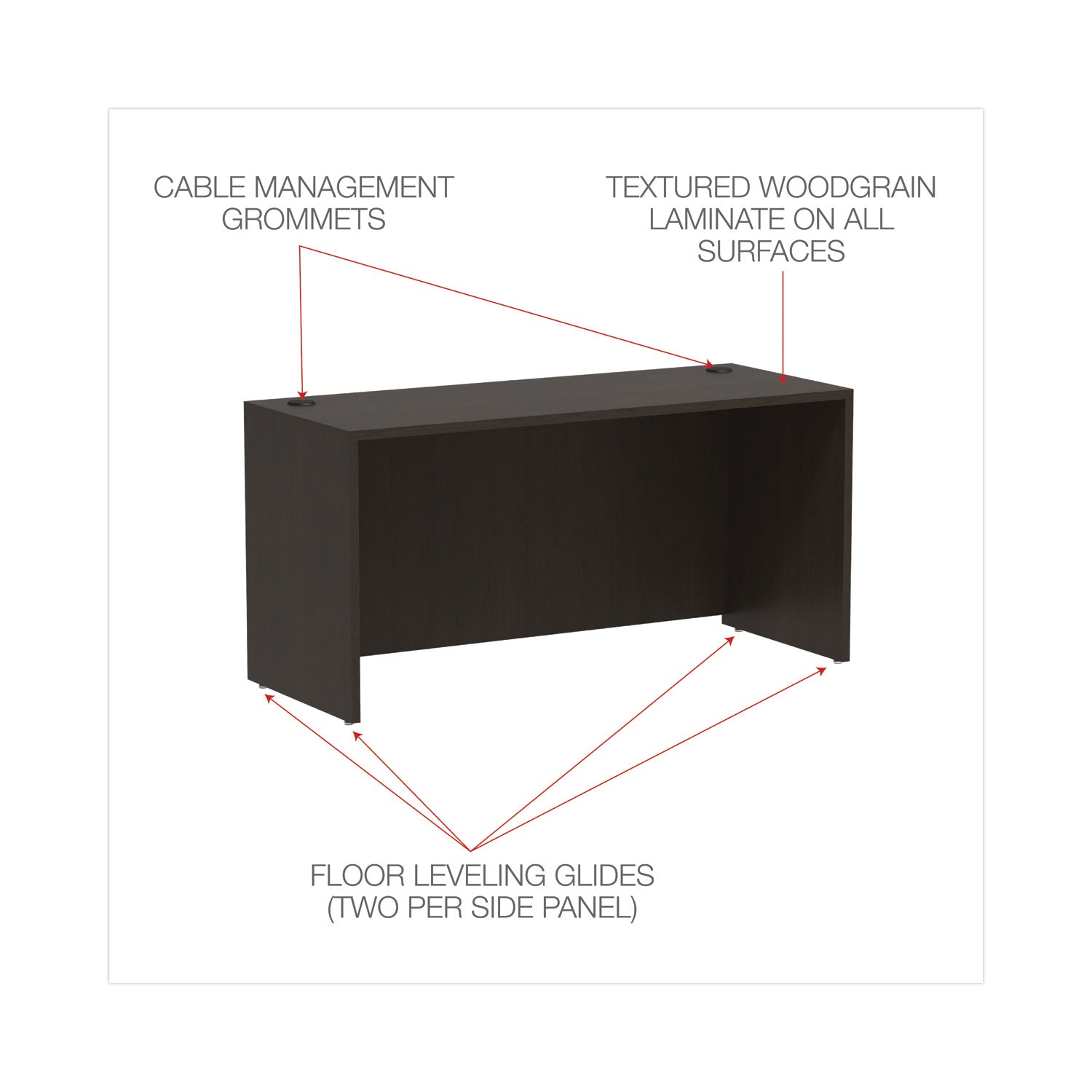 Alera® Alera Valencia Series Credenza Shell, 59.13w x 23.63d x 29.5h, Espresso