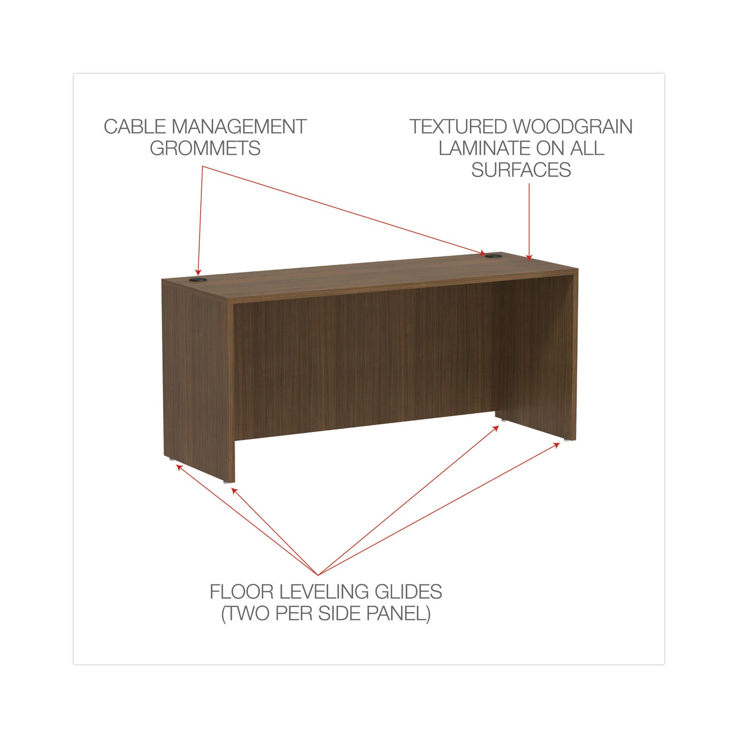 Alera® Alera Valencia Series Credenza Shell, 65w x 23.63d x 29.5h, Modern Walnut