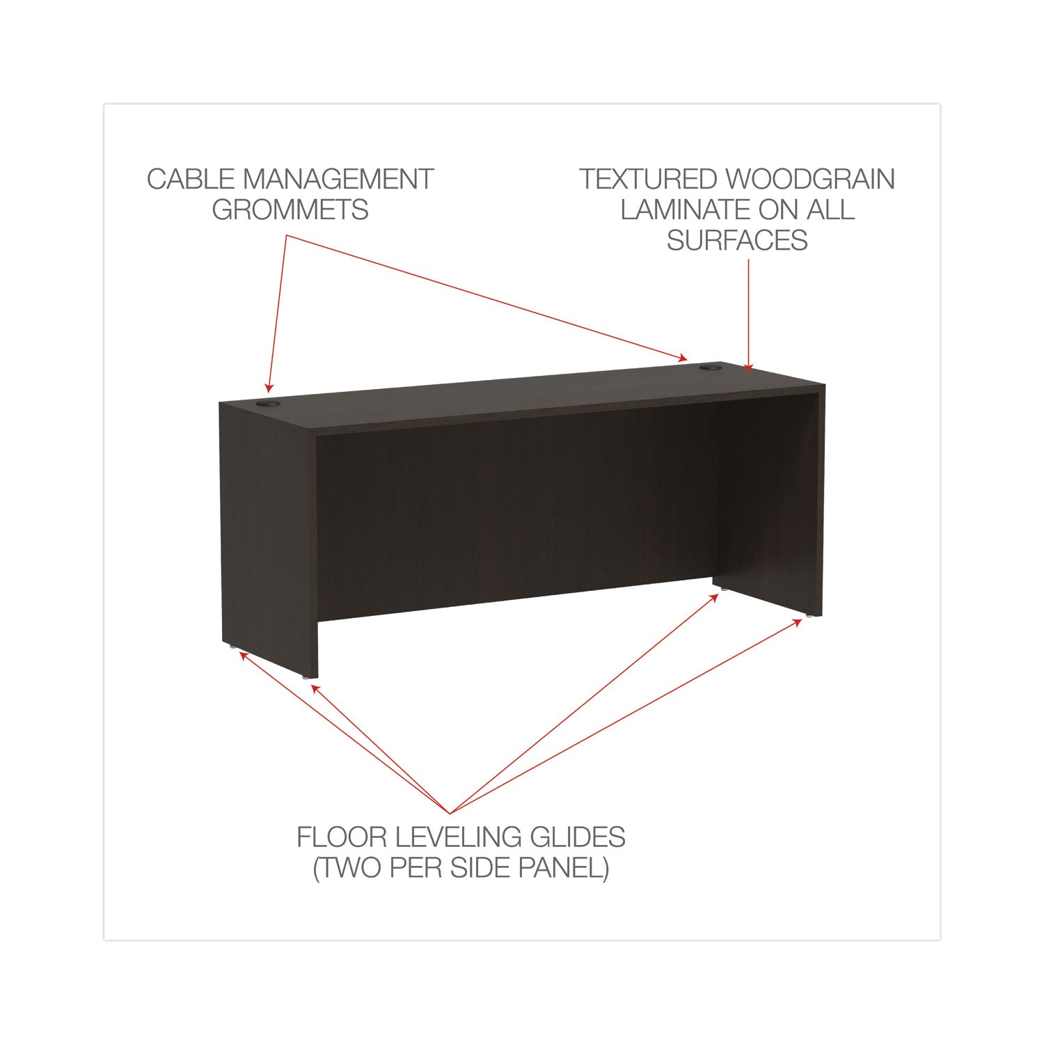 Alera® Alera Valencia Series Credenza Shell, 70.88w x 23.63d x 29.5h, Espresso