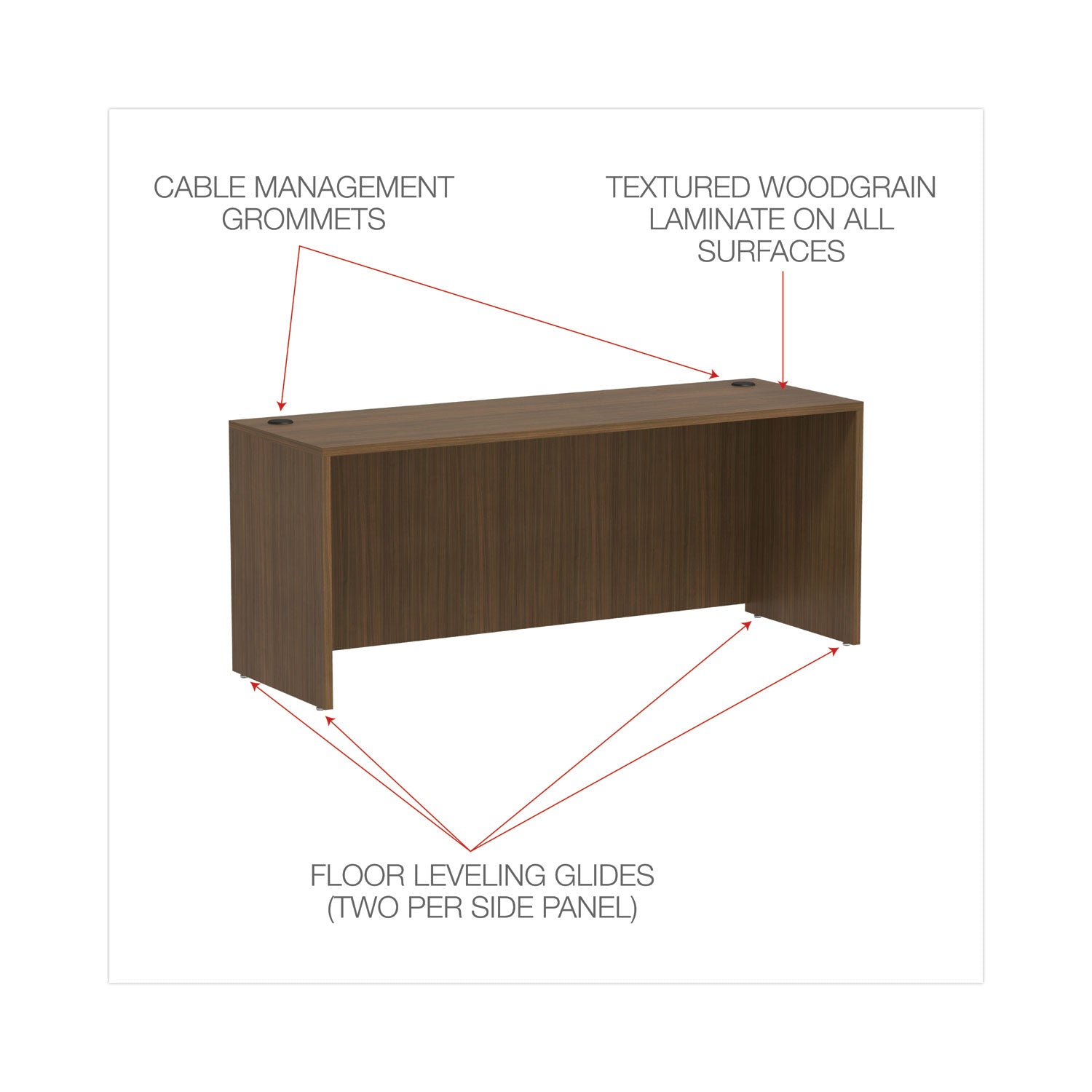 Alera® Alera Valencia Series Credenza Shell, 70.88w x 23.63d x 29.5h, Modern Walnut