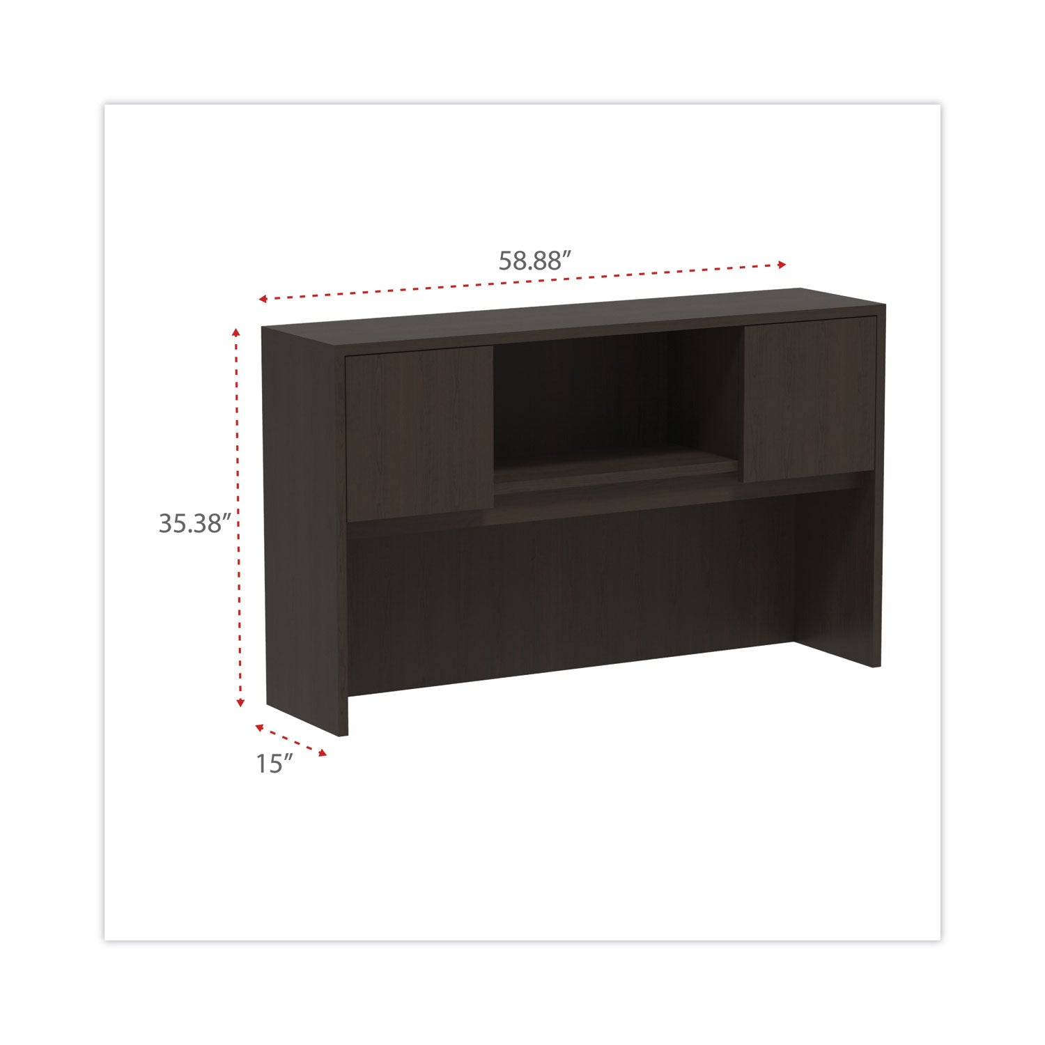 Alera® Alera Valencia Series Hutch with Doors, 4 Compartments, 58.88w x 15d x 35.38h, Espresso